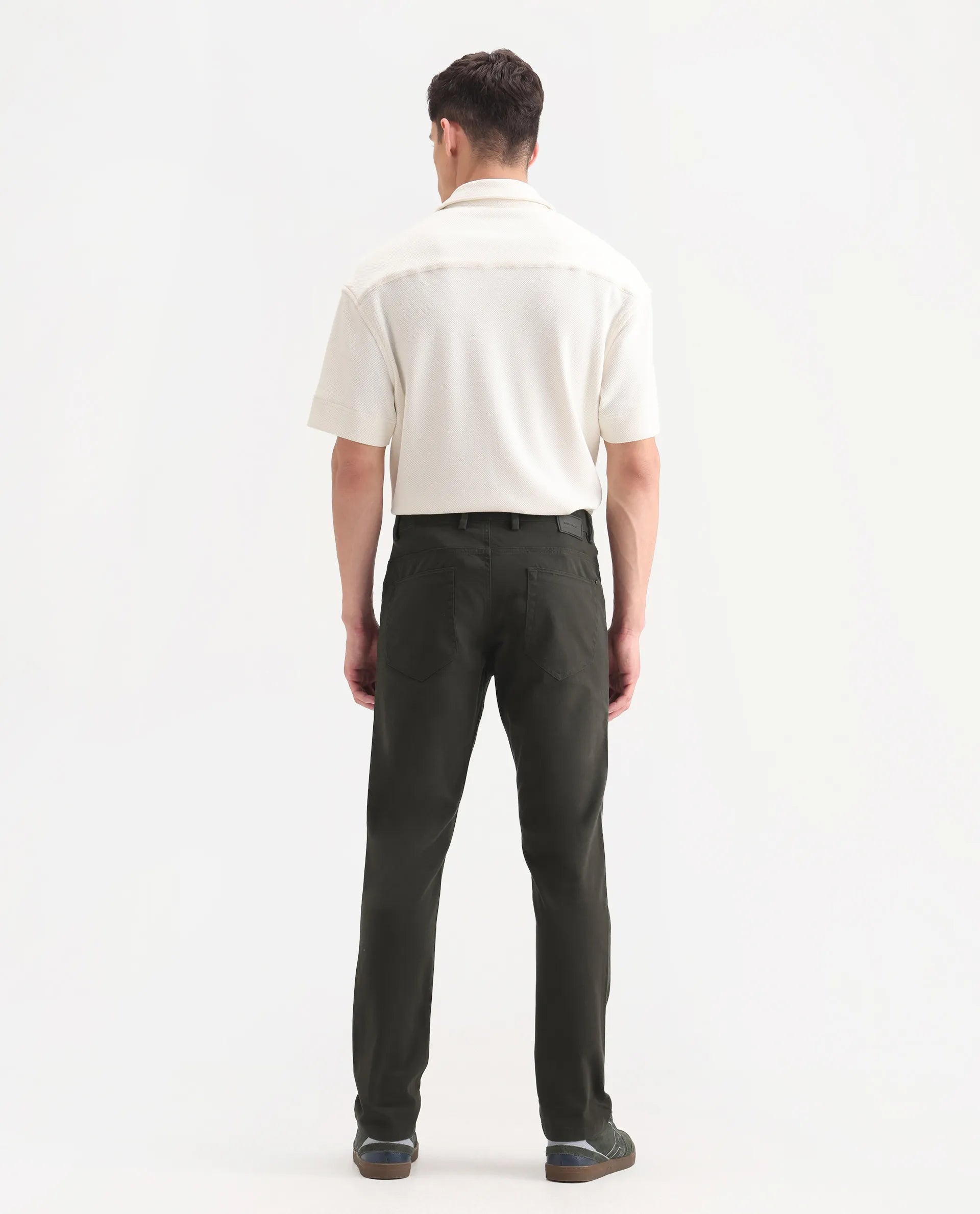 Rare Rabbit Men's Spoke-Aw25 Dark Green Cotton Blend Plain Regular Fit Trouser