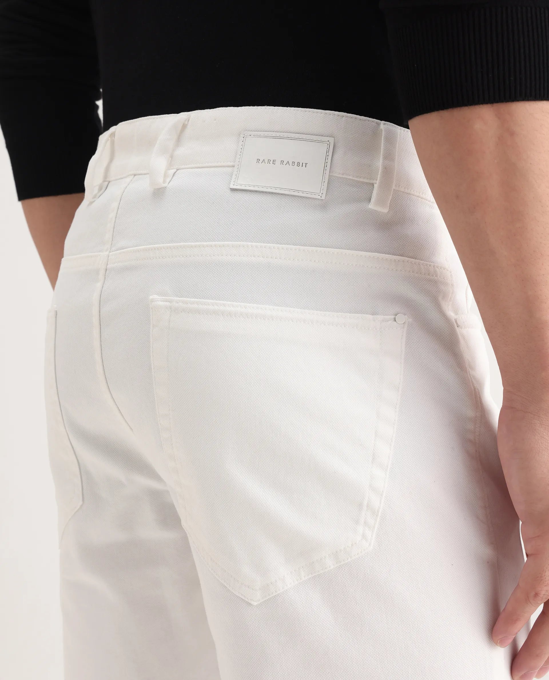 Rare Rabbit Men's Spoke-Aw25 White Cotton Blend Plain Regular Fit Trouser