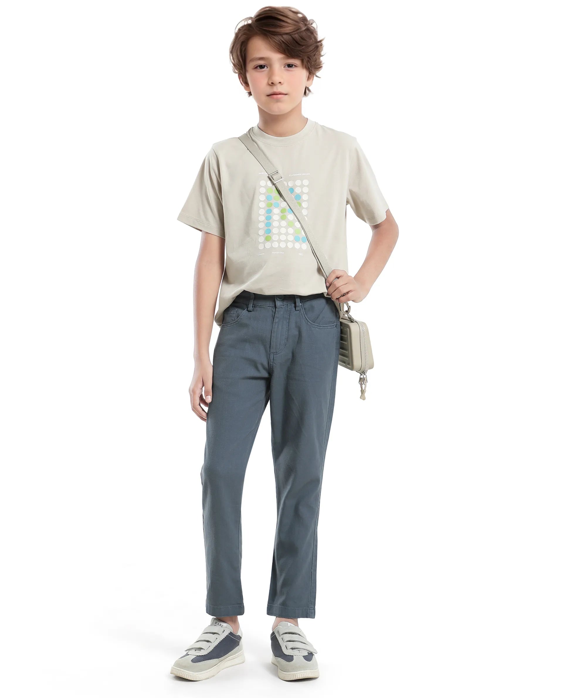 Rare Ones Kids Spon Dusky Blue Cotton Button & Zip Regular Fit Plain Trouser