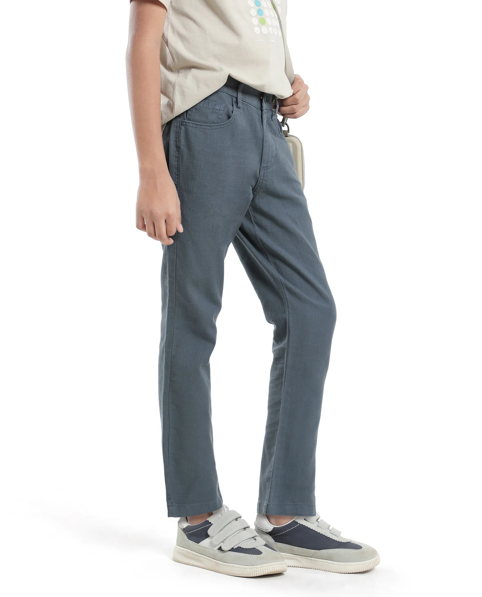 Rare Ones Kids Spon Dusky Blue Cotton Button & Zip Regular Fit Plain Trouser