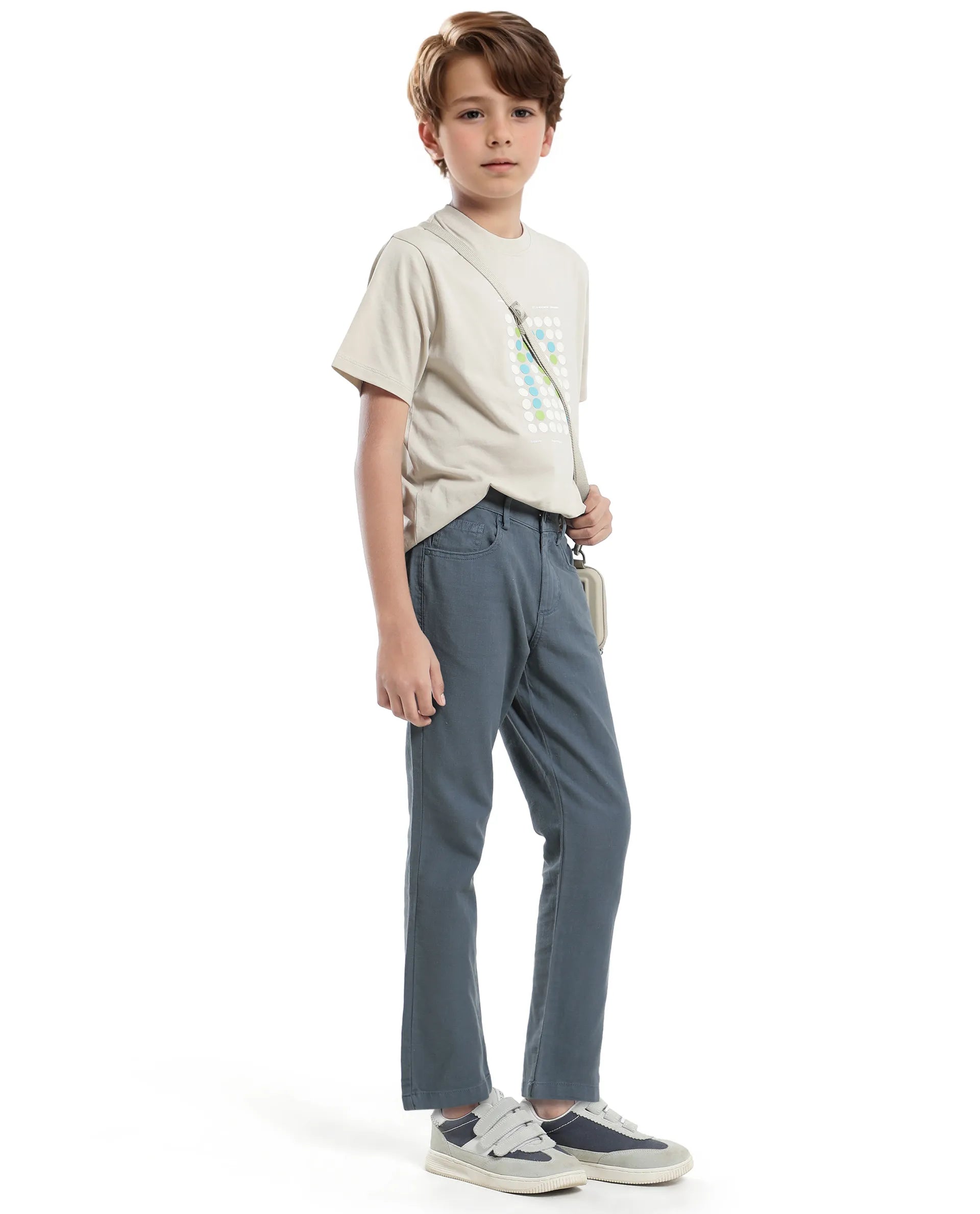 Rare Ones Kids Spon Dusky Blue Cotton Button & Zip Regular Fit Plain Trouser