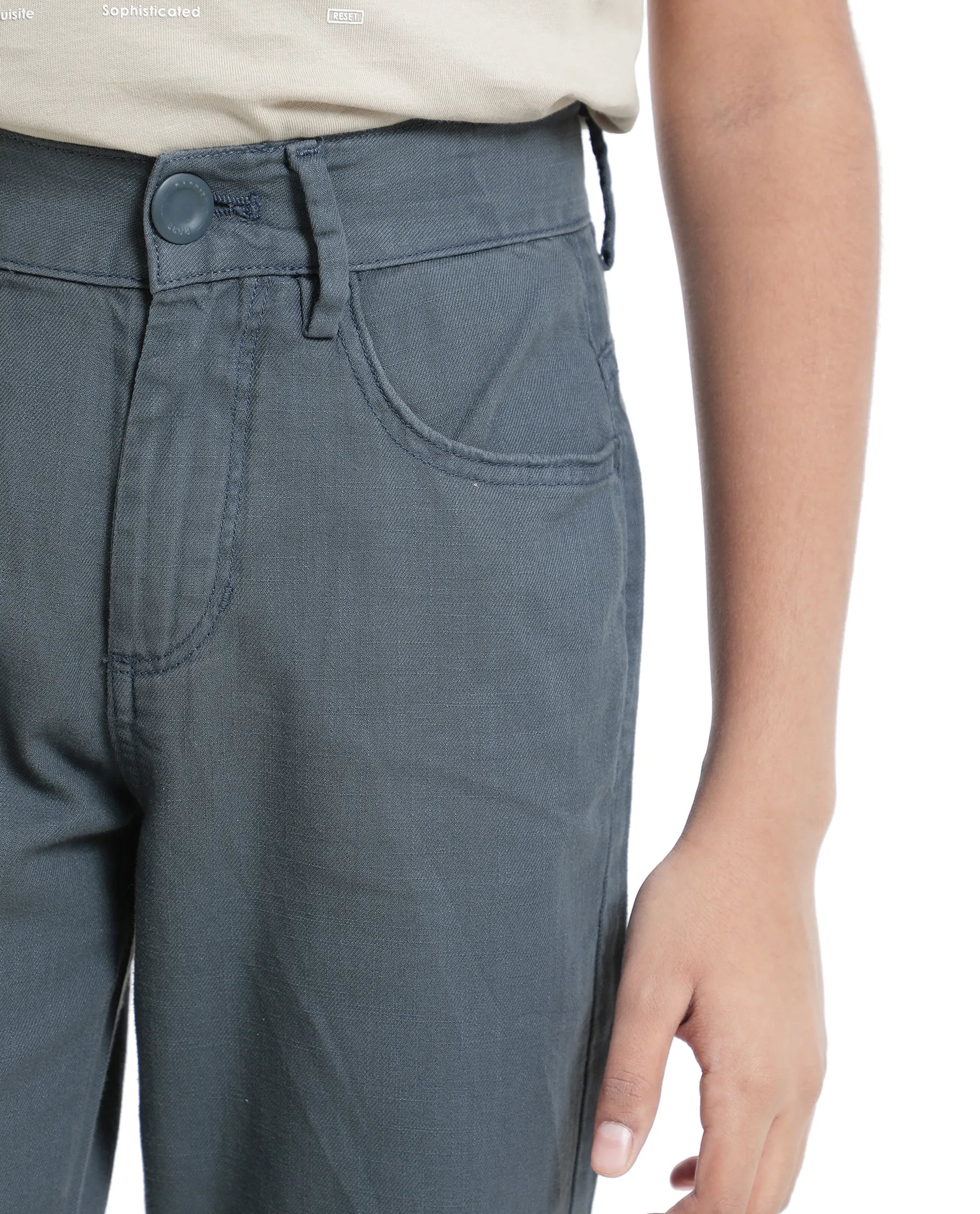 Rare Ones Kids Spon Dusky Blue Cotton Button & Zip Regular Fit Plain Trouser