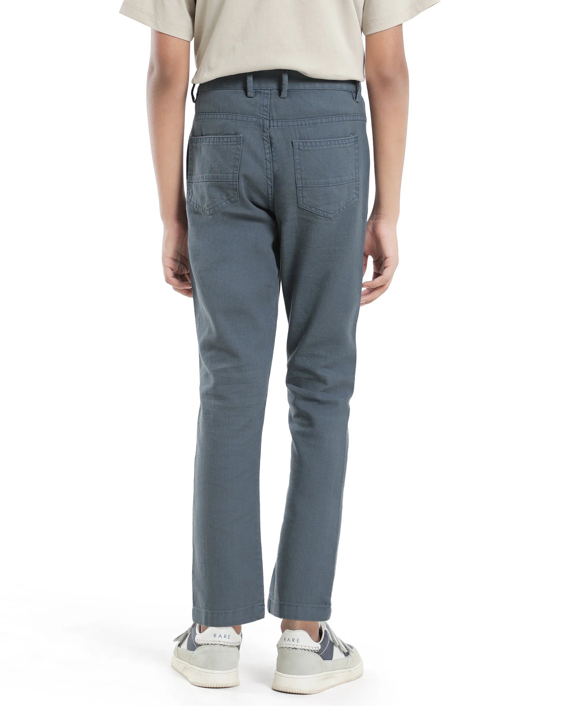 Rare Ones Kids Spon Dusky Blue Cotton Button & Zip Regular Fit Plain Trouser