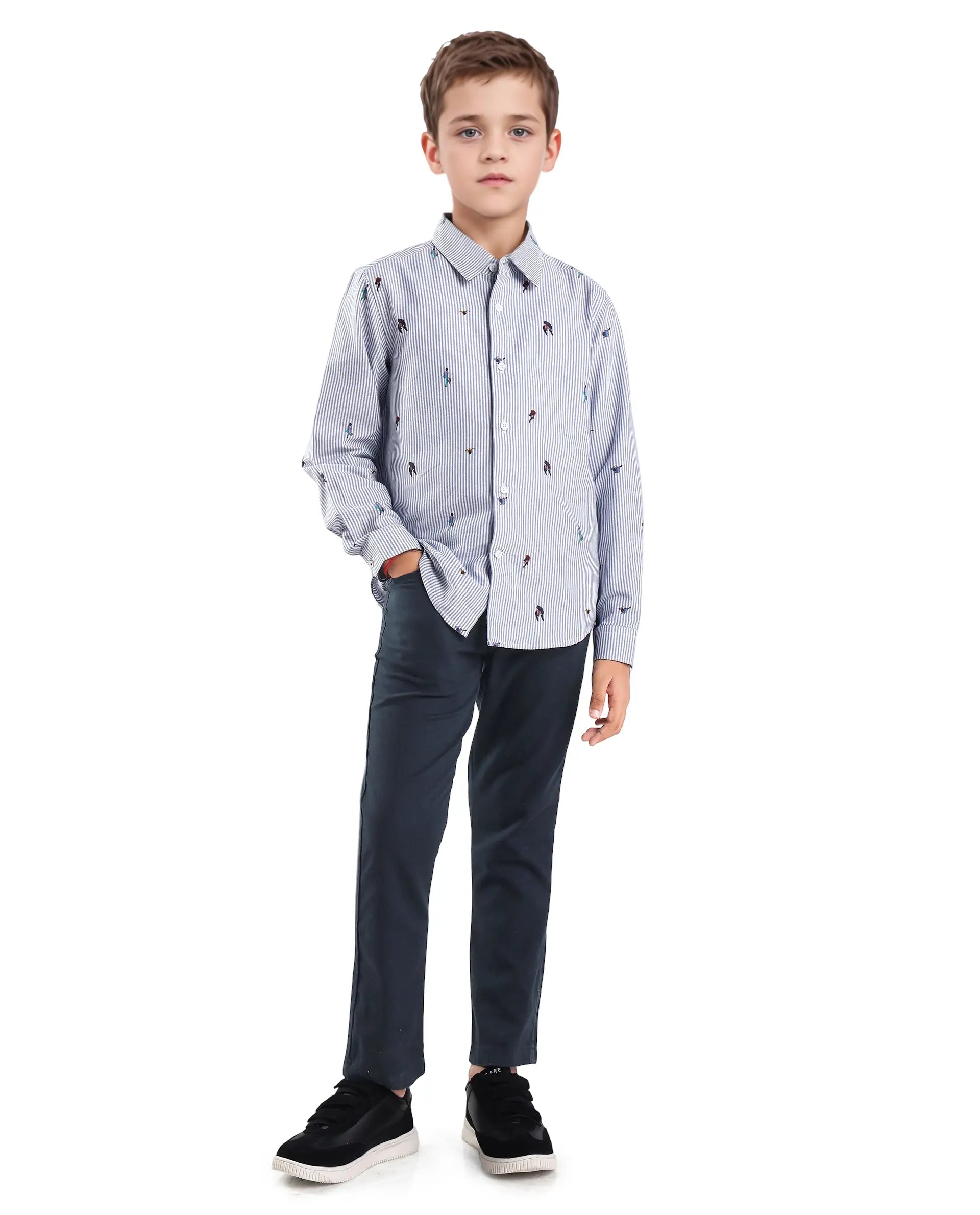 Rare Ones Kids Spon Navy Cotton Button & Zip Regular Fit Plain Trouser