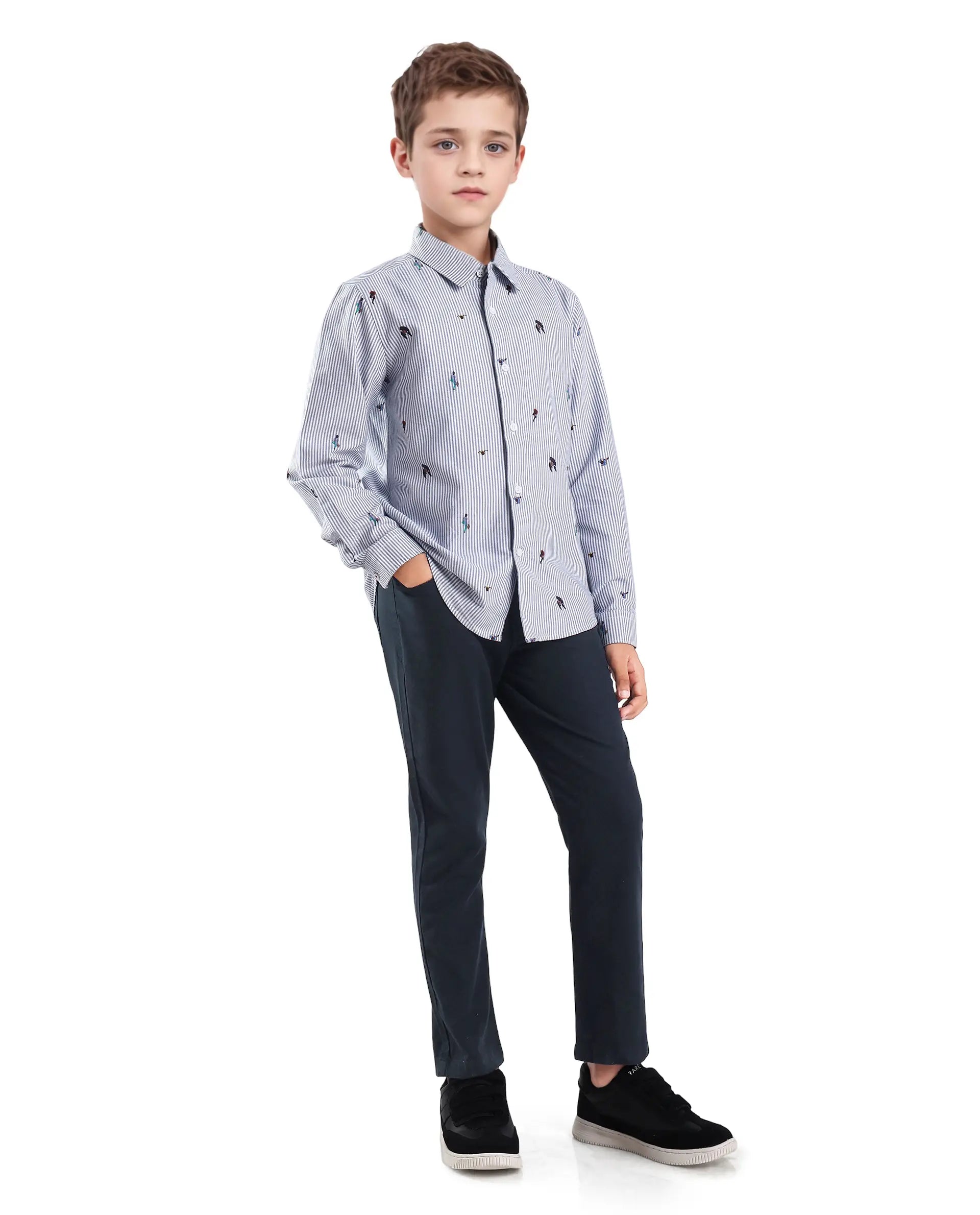 Rare Ones Kids Spon Navy Cotton Button & Zip Regular Fit Plain Trouser