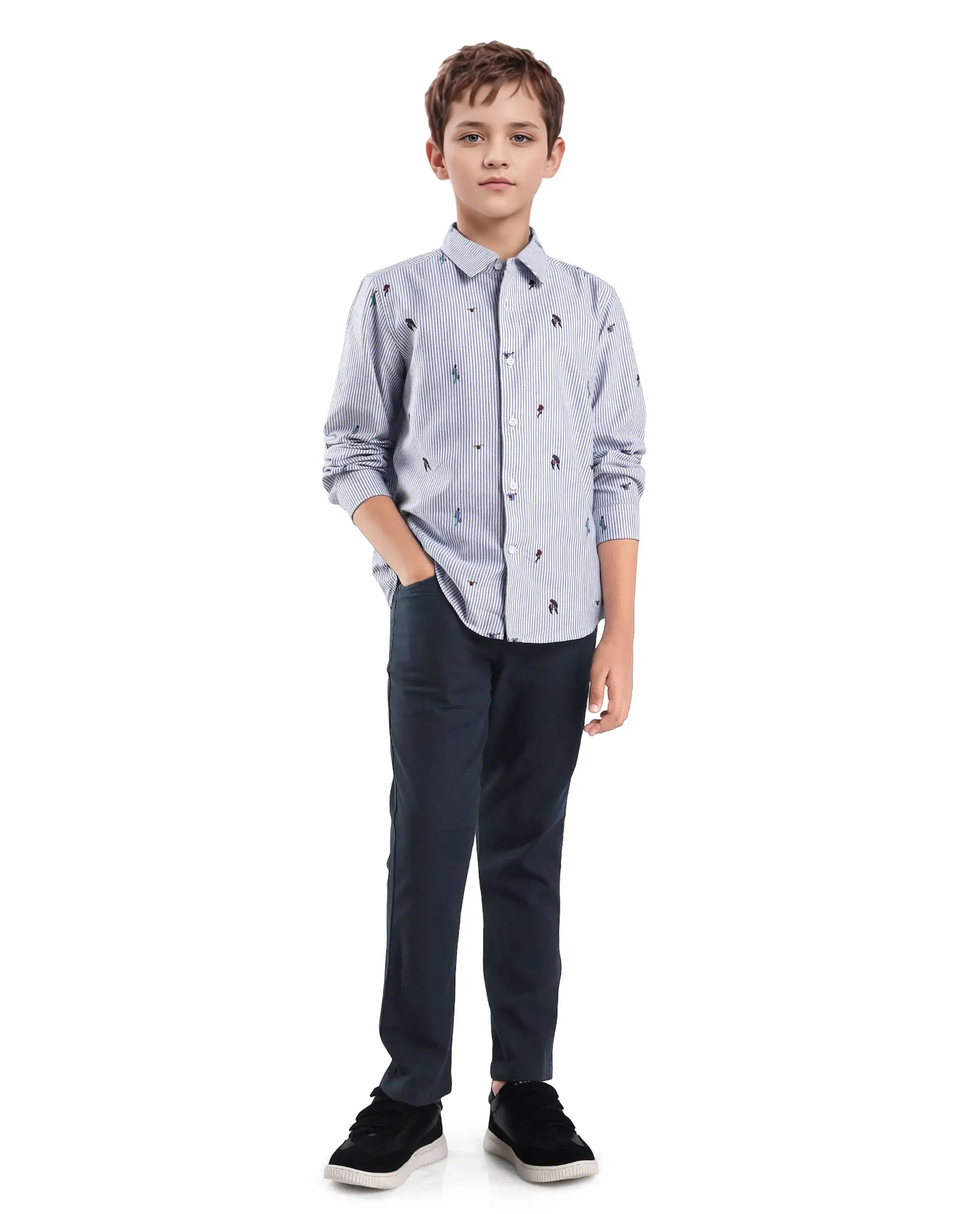 Rare Ones Kids Spon Navy Cotton Button & Zip Regular Fit Plain Trouser