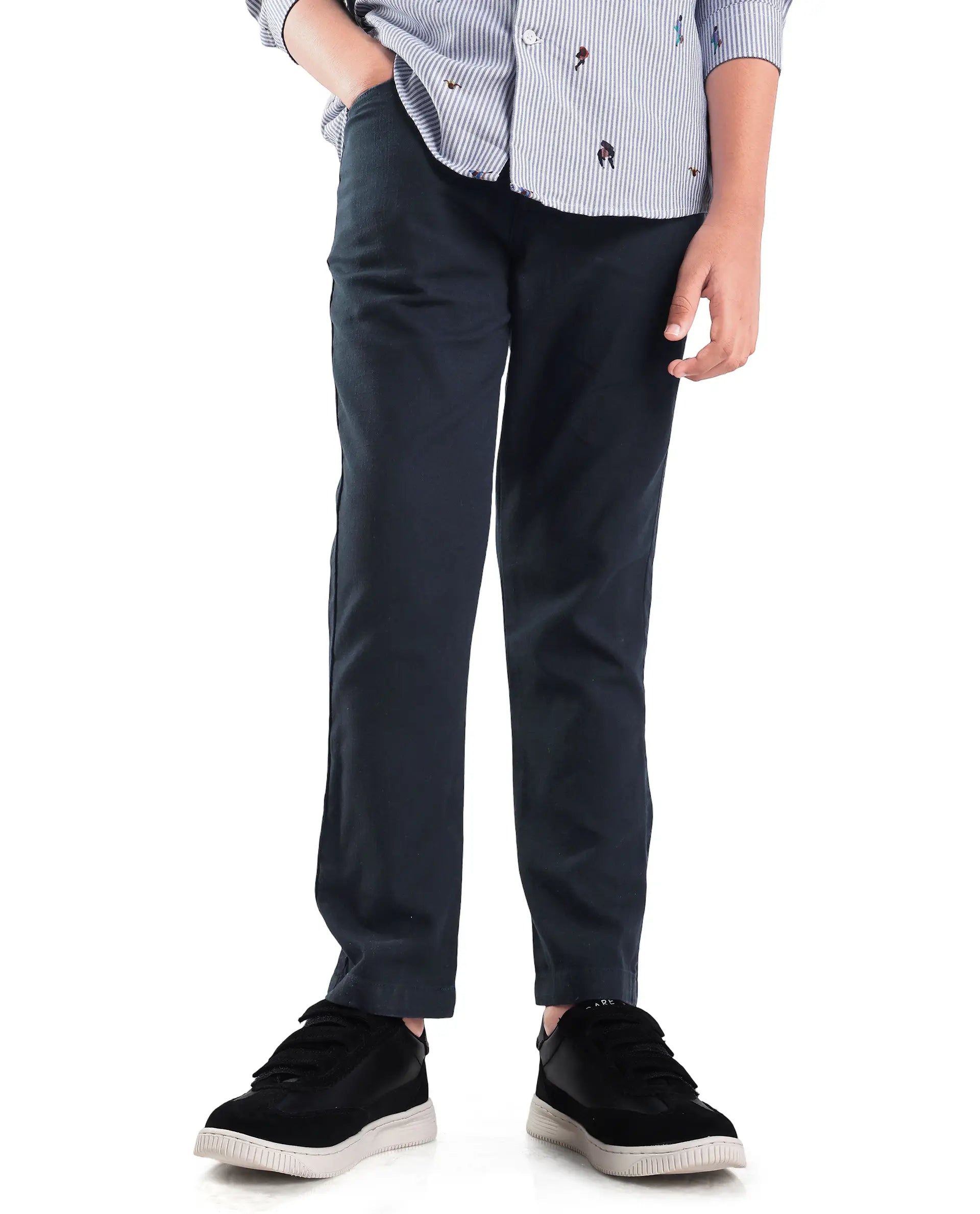 Rare Ones Kids Spon Navy Cotton Button & Zip Regular Fit Plain Trouser