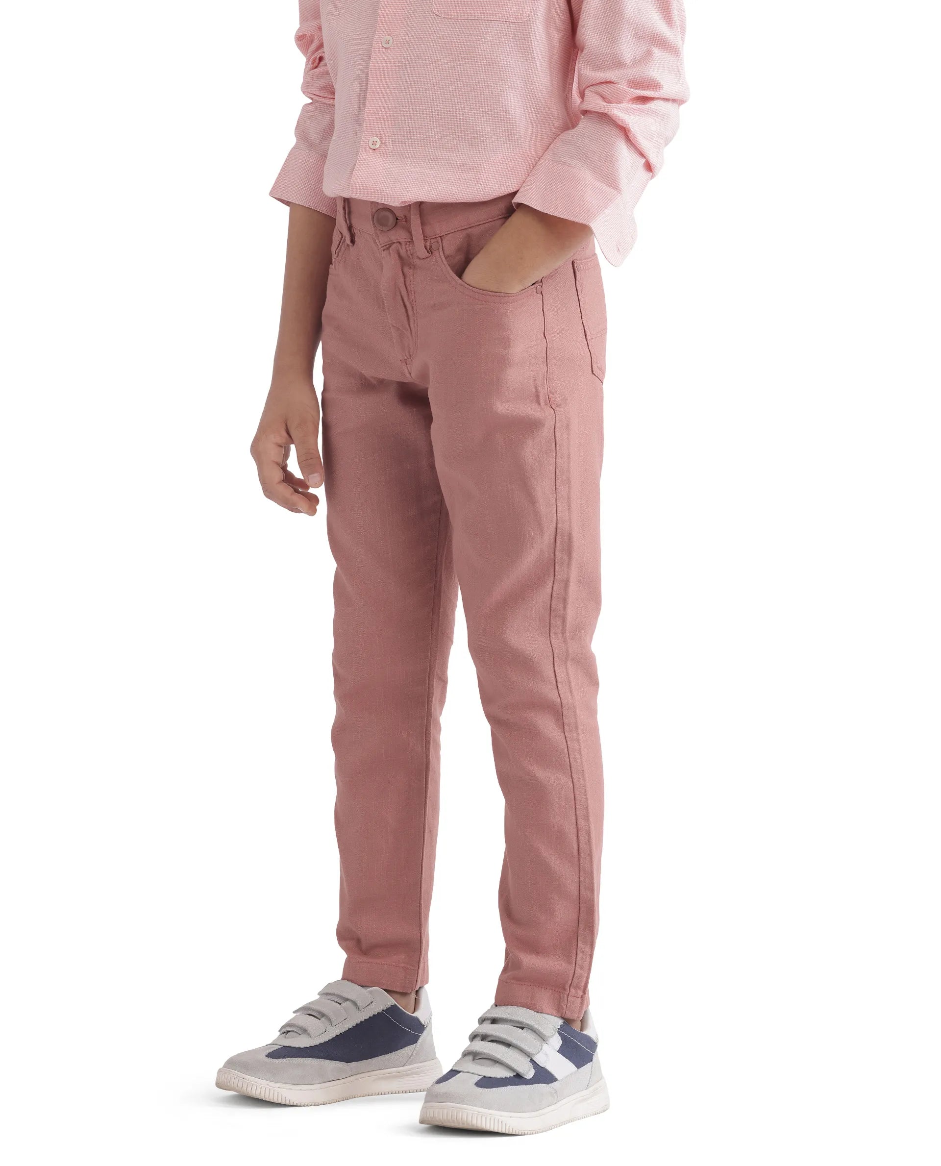 Rare Ones Kids Spon Rust Cotton Button & Zip Regular Fit Plain Trouser