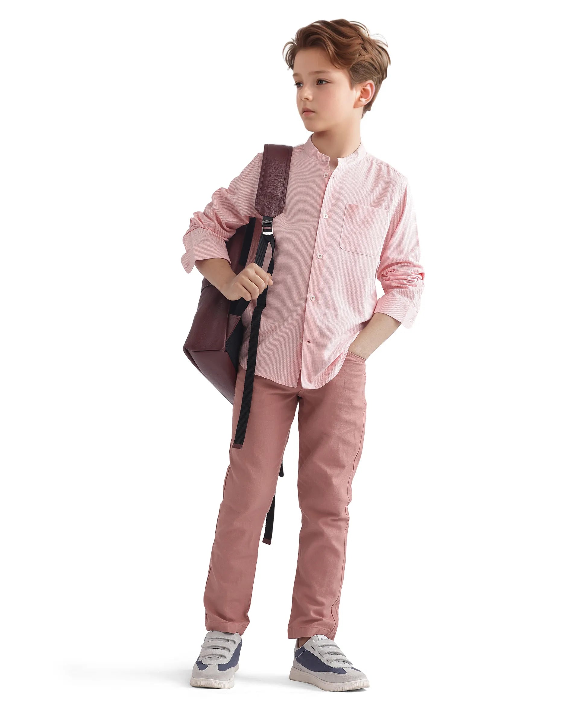 Rare Ones Kids Spon Rust Cotton Button & Zip Regular Fit Plain Trouser