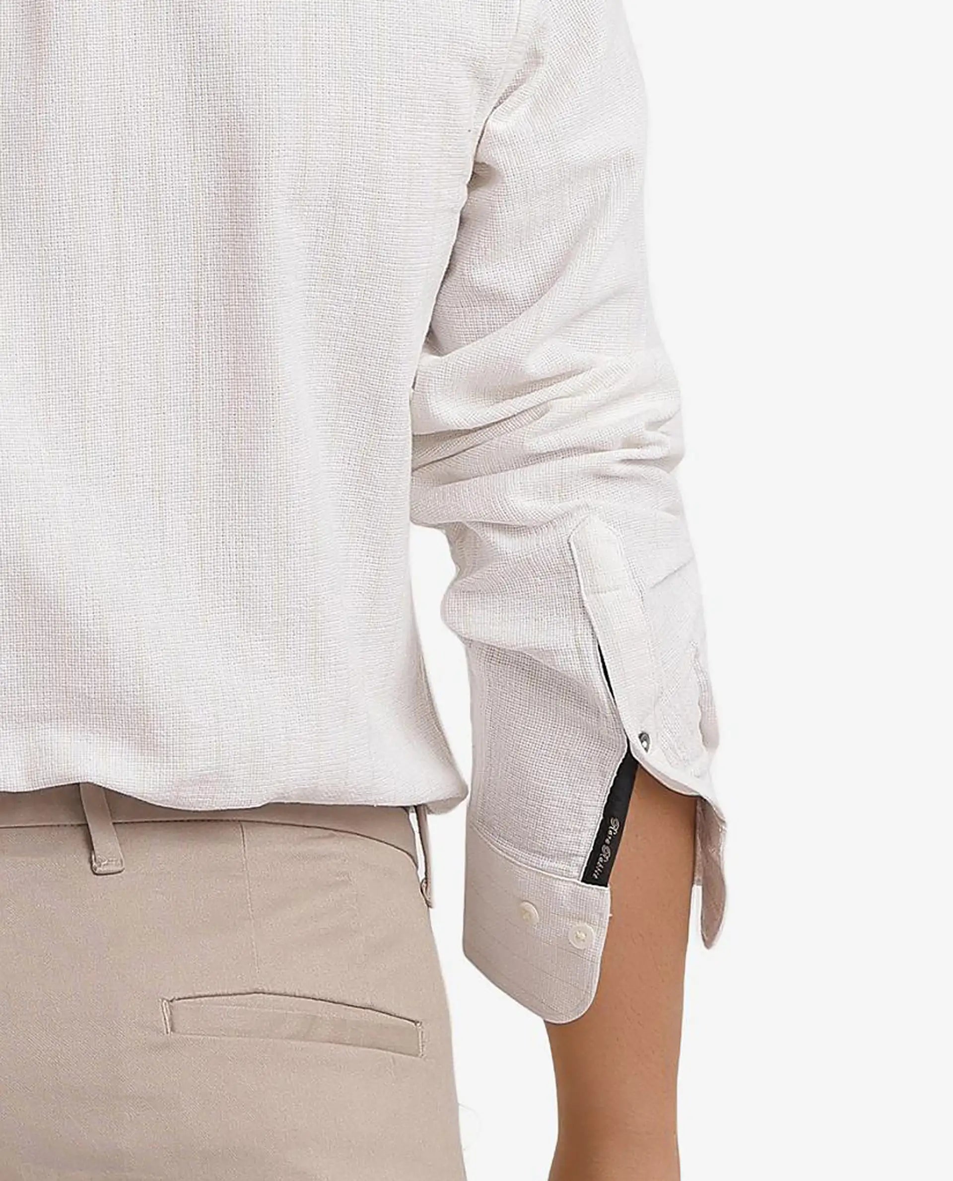 Rare Rabbit Men Squa-1 Off White Full Sleeve Regular Fit Shirt