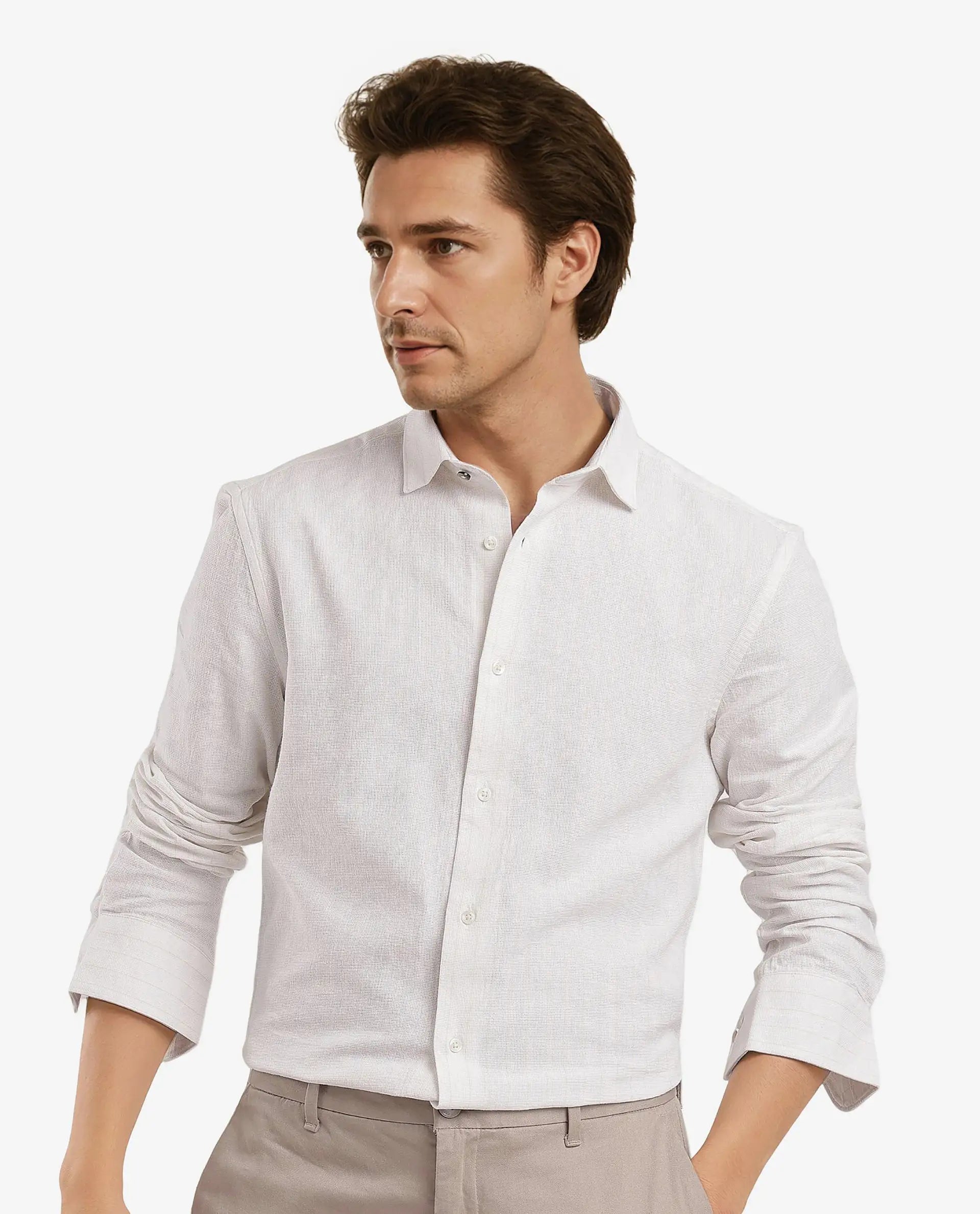 Rare Rabbit Men Squa-1 Off White Full Sleeve Regular Fit Shirt