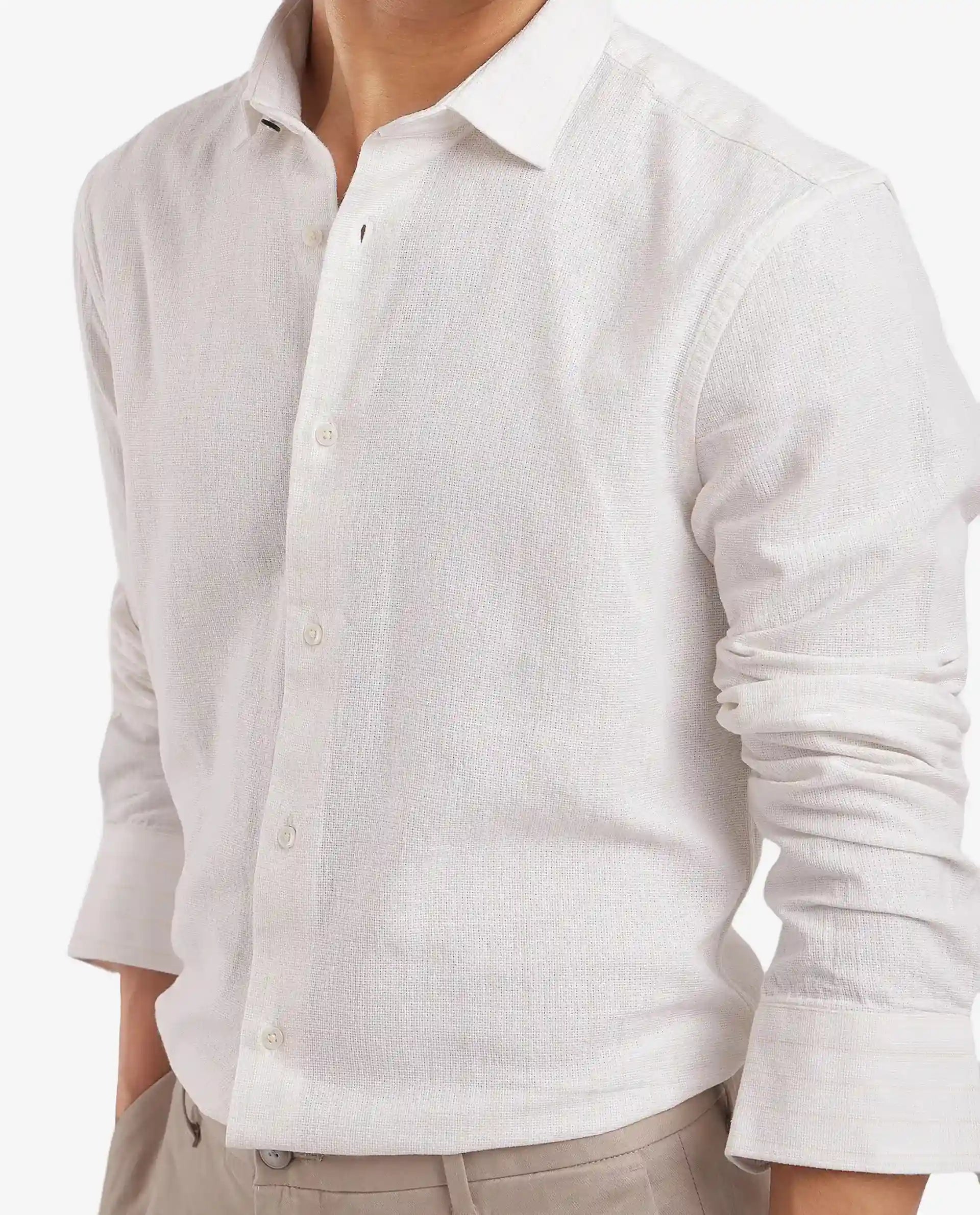 Rare Rabbit Men Squa-1 Off White Full Sleeve Regular Fit Shirt