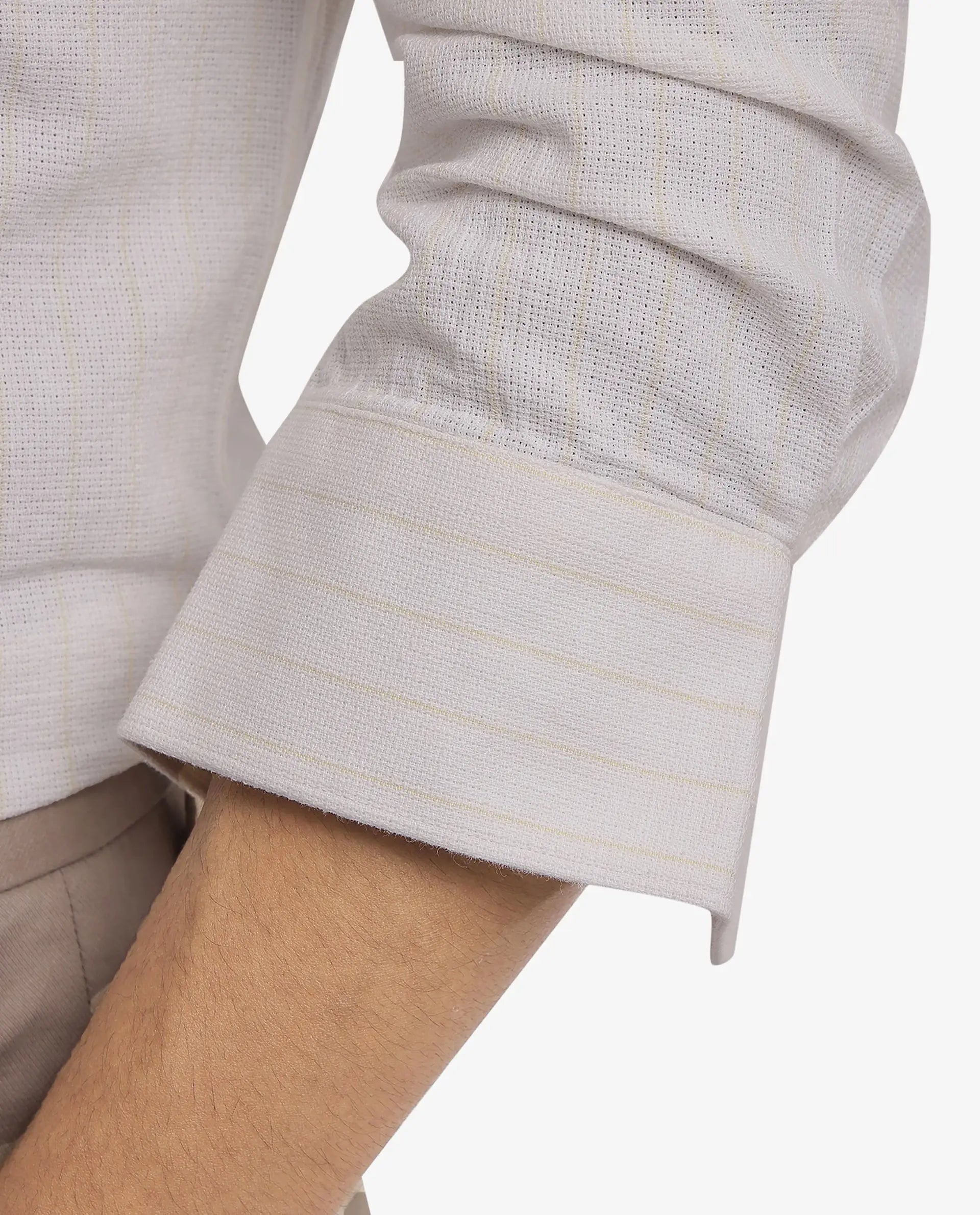 Rare Rabbit Men Squa-1 Off White Full Sleeve Regular Fit Shirt