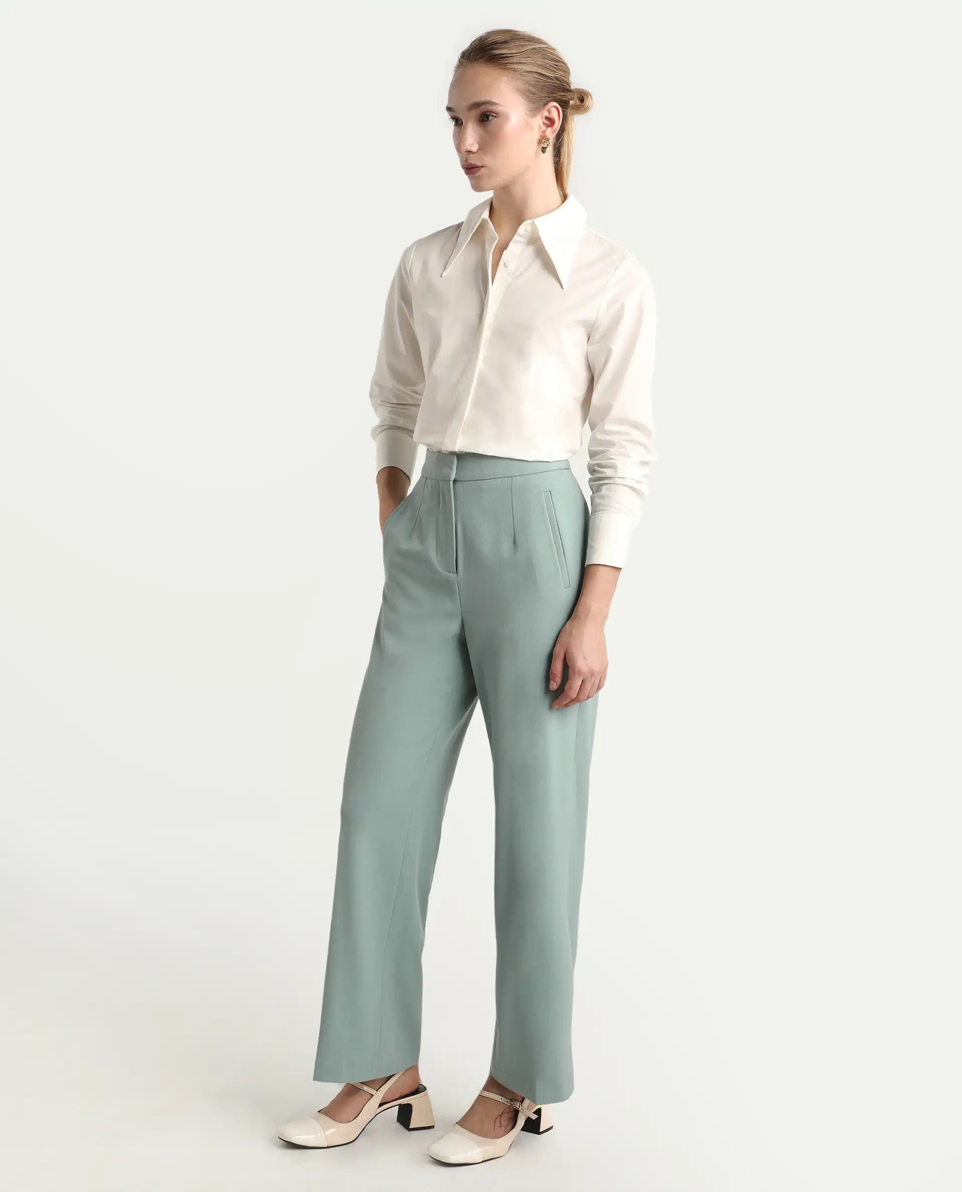 Rareism Women's Srait Aqua Polyester blend Straight Fit Travel Trouser