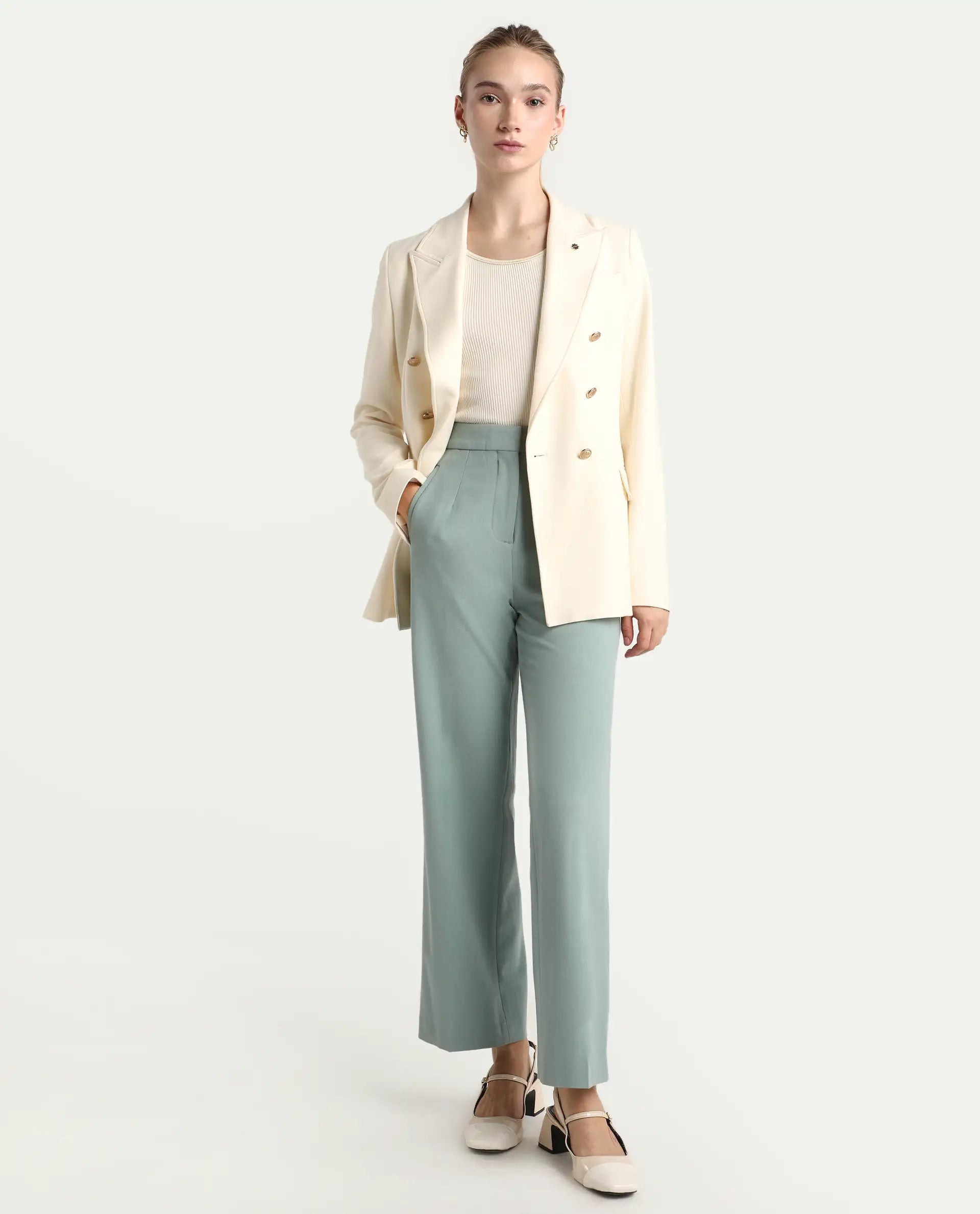 Rareism Women's Srait Aqua Polyester blend Straight Fit Travel Trouser