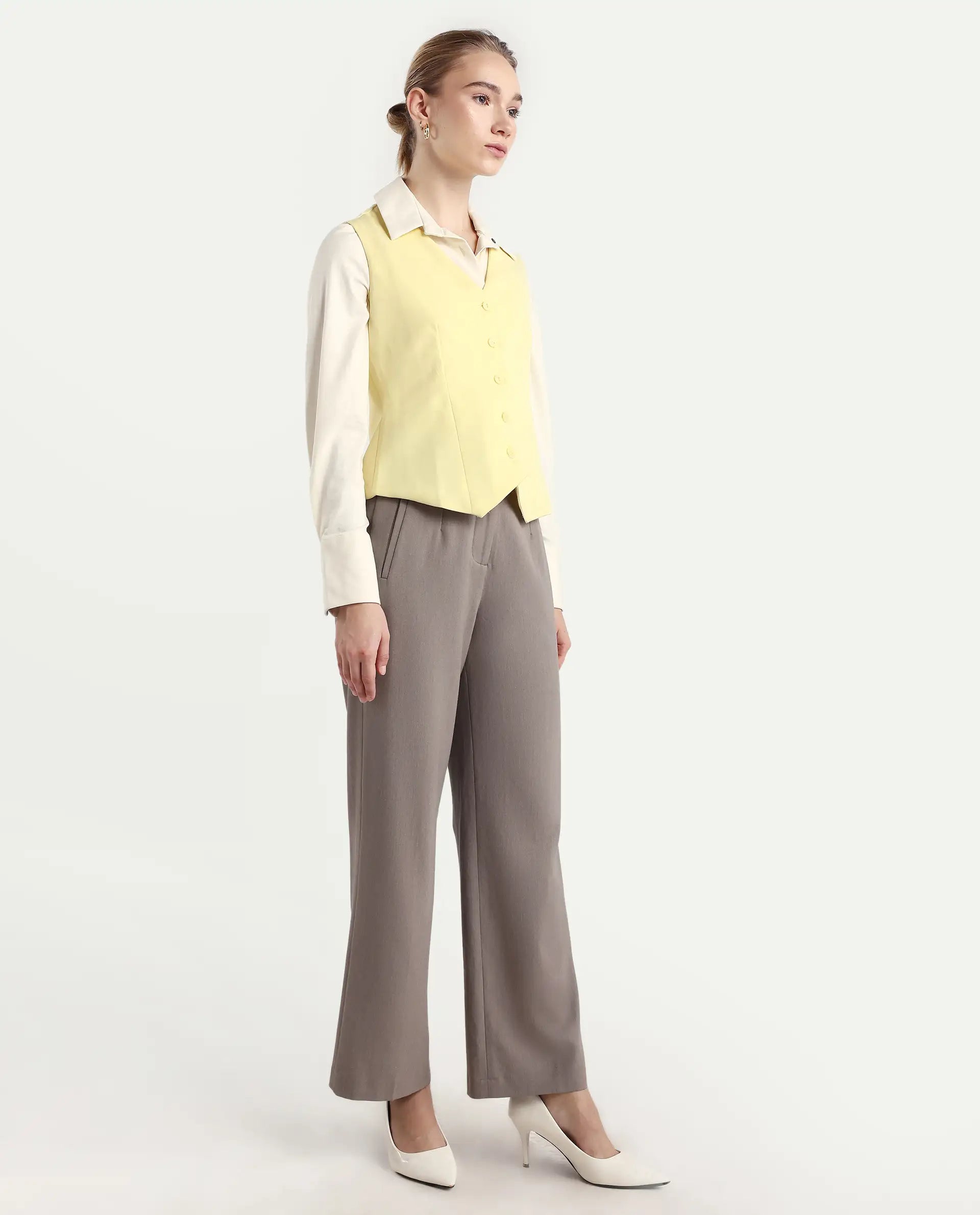 Rareism Women's Srait Fawn Polyester Blend Straight Fit Travel Trouser