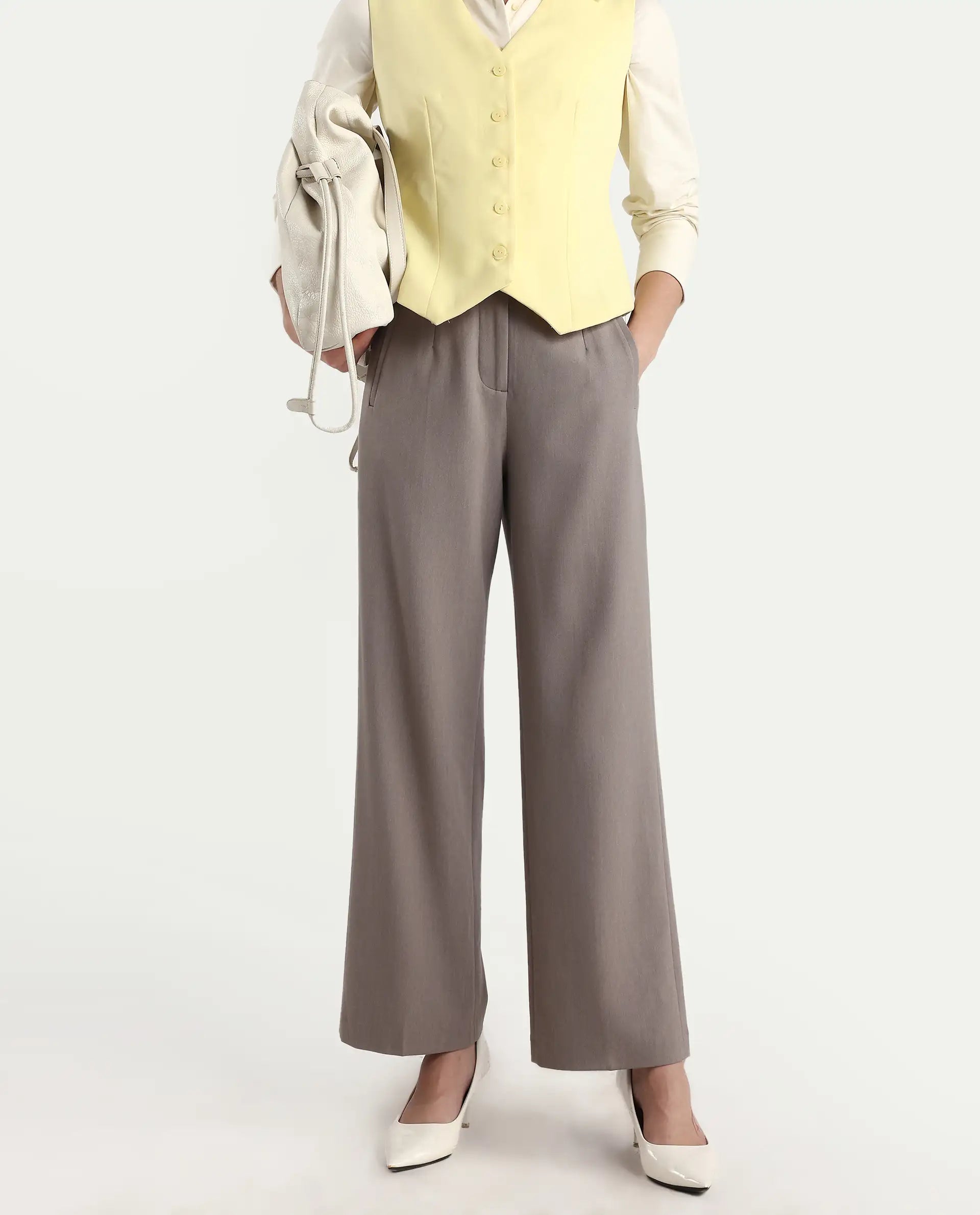 Rareism Women's Srait Fawn Polyester Blend Straight Fit Travel Trouser