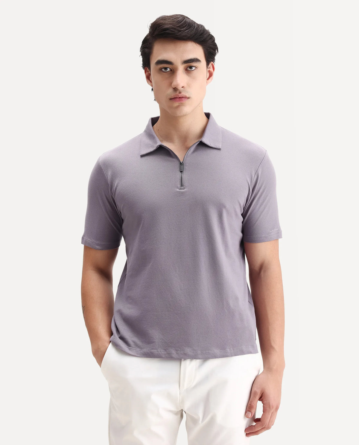 Rare Rabbit Men's Stan 2 Dusky Purple Cotton Blend Plain Regular Fit Half Sleeve Polo