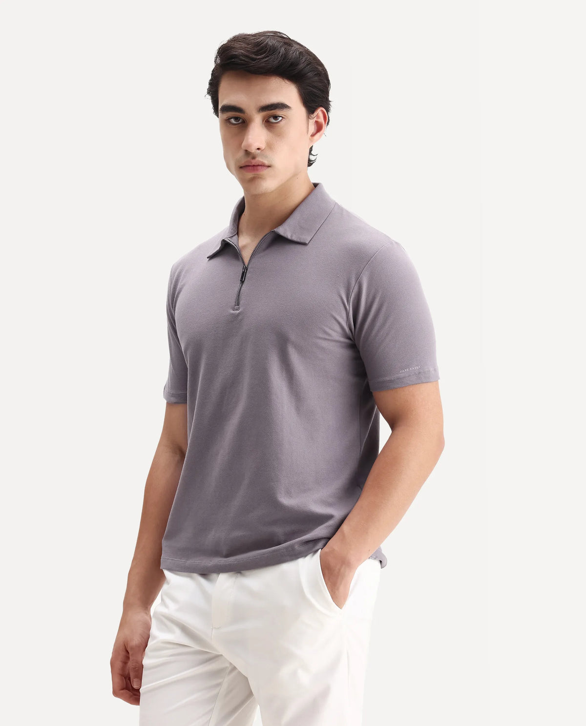 Rare Rabbit Men's Stan 2 Dusky Purple Cotton Blend Plain Regular Fit Half Sleeve Polo