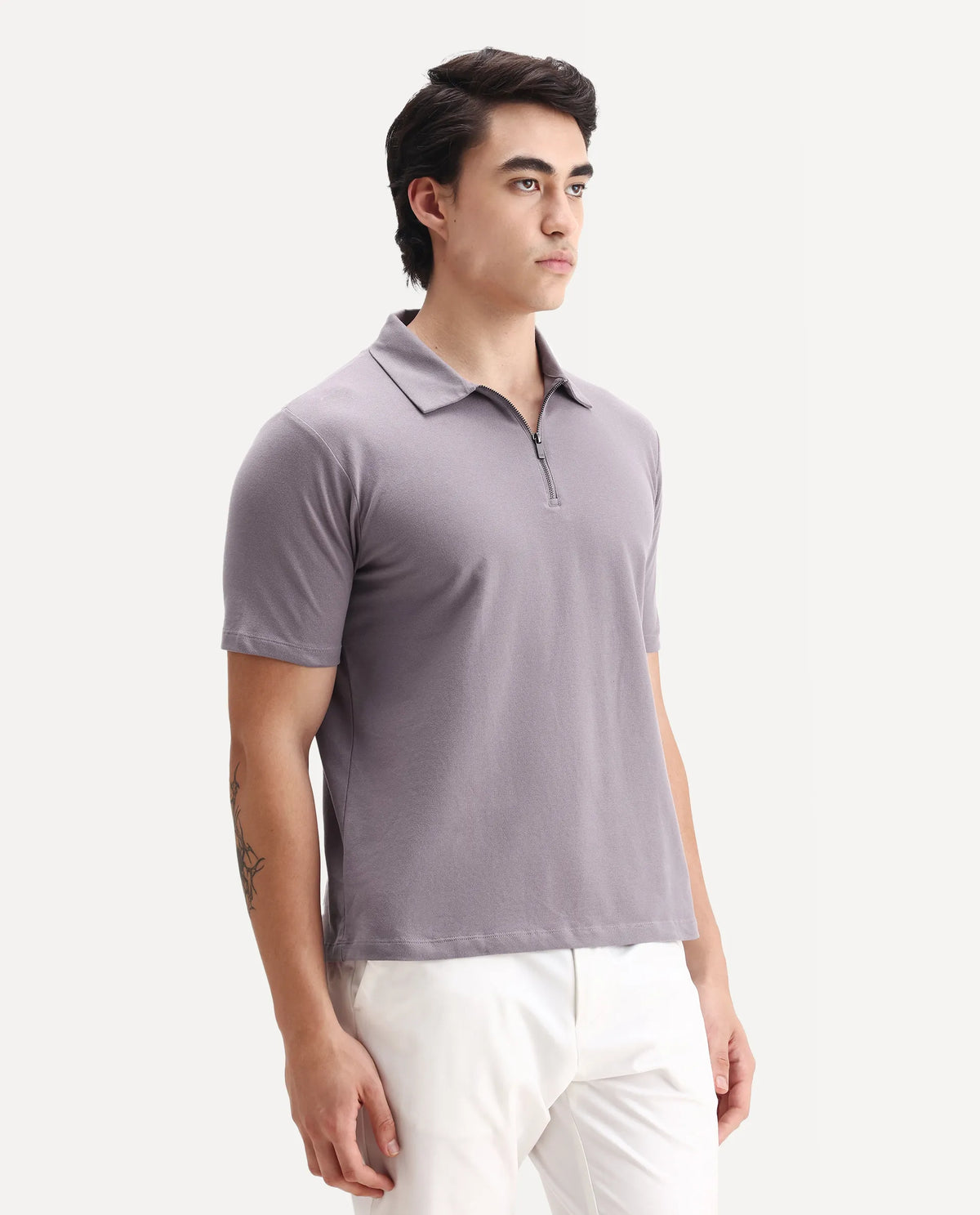 Rare Rabbit Men's Stan 2 Dusky Purple Cotton Blend Plain Regular Fit Half Sleeve Polo
