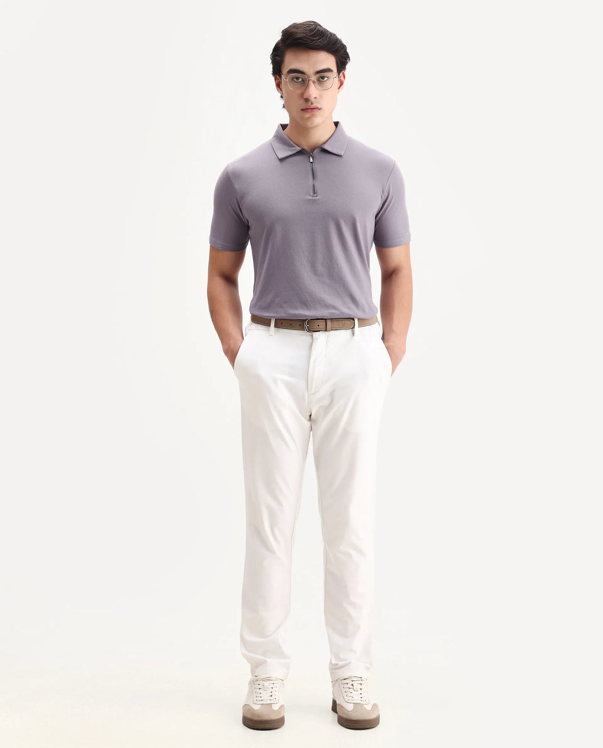 Rare Rabbit Men's Stan 2 Dusky Purple Cotton Blend Plain Regular Fit Half Sleeve Polo