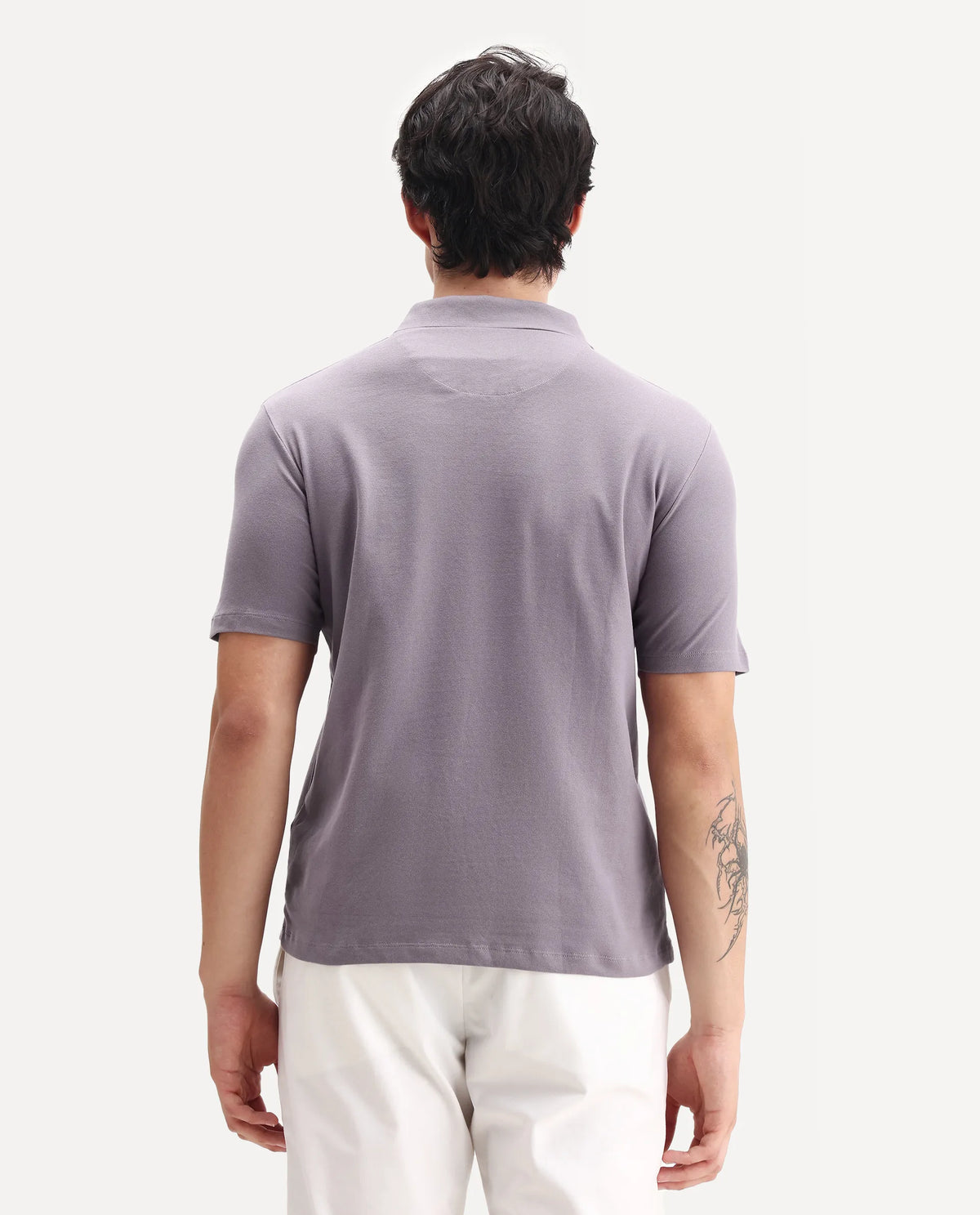 Rare Rabbit Men's Stan 2 Dusky Purple Cotton Blend Plain Regular Fit Half Sleeve Polo
