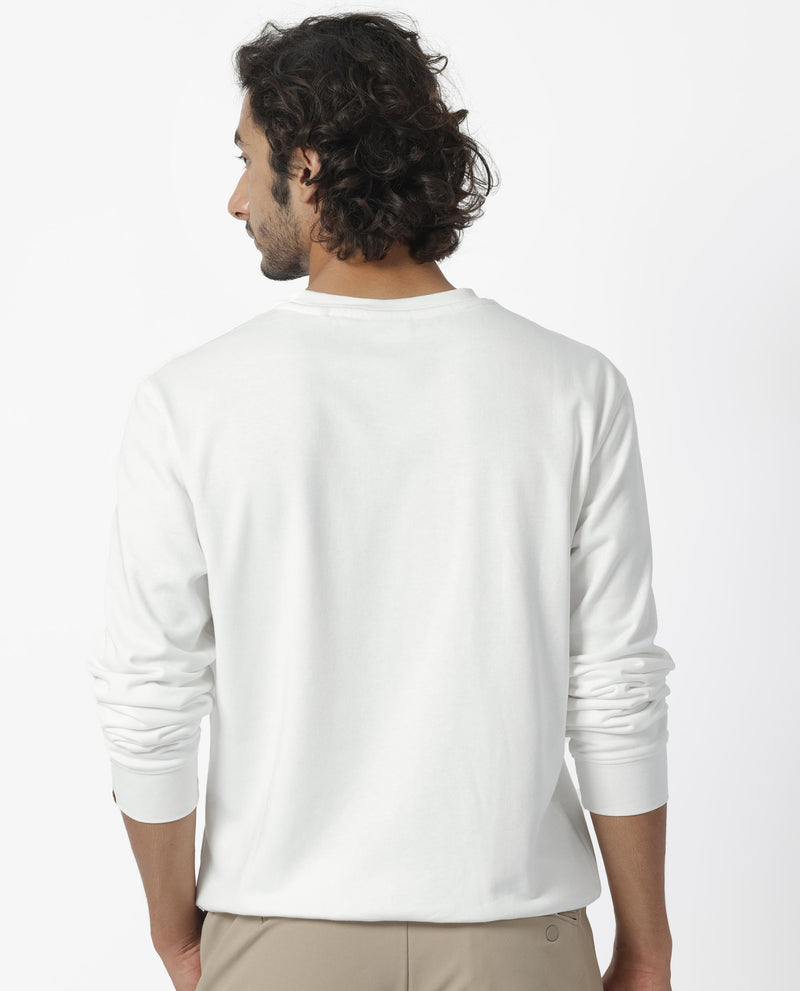 RARE RABBIT MENS STAPLE OFF WHITE SWEATSHIRT COTTON POLYESTER TERRY FABRIC ROUND NECK KNITTED FULL SLEEVES COMFORTABLE FIT