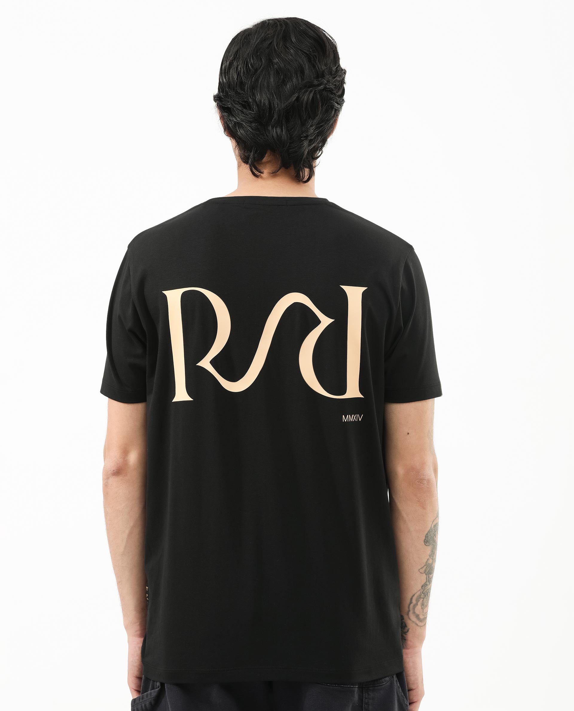 Rare Rabbit Articale Mens Stark Black Cotton Polyester Fabric Short Sleeve Crew Neck Slim Fit Printed T-Shirt