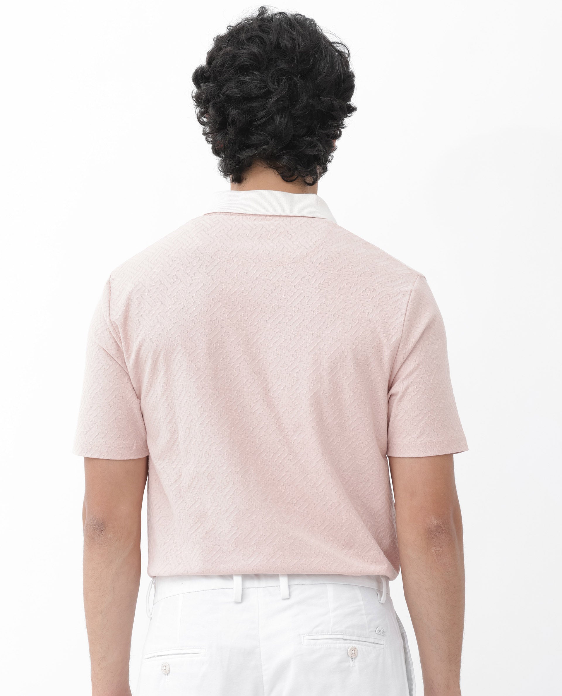 Rare Rabbit Mens State Pastel Pink Short Sleeves Solid Jacquard Print Polo T-Shirt