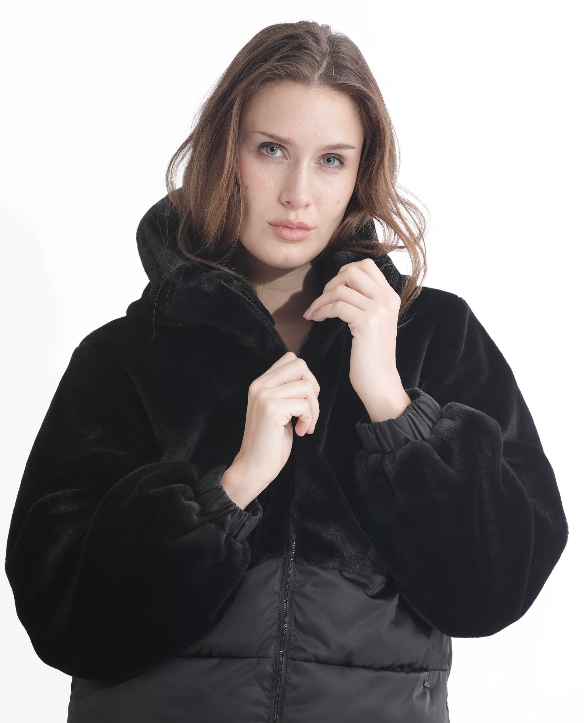 Rareism Women Stelar Black Polyester Fabric Full Sleeves Zip Closure Hooded Regular Fit Plain Jacket
