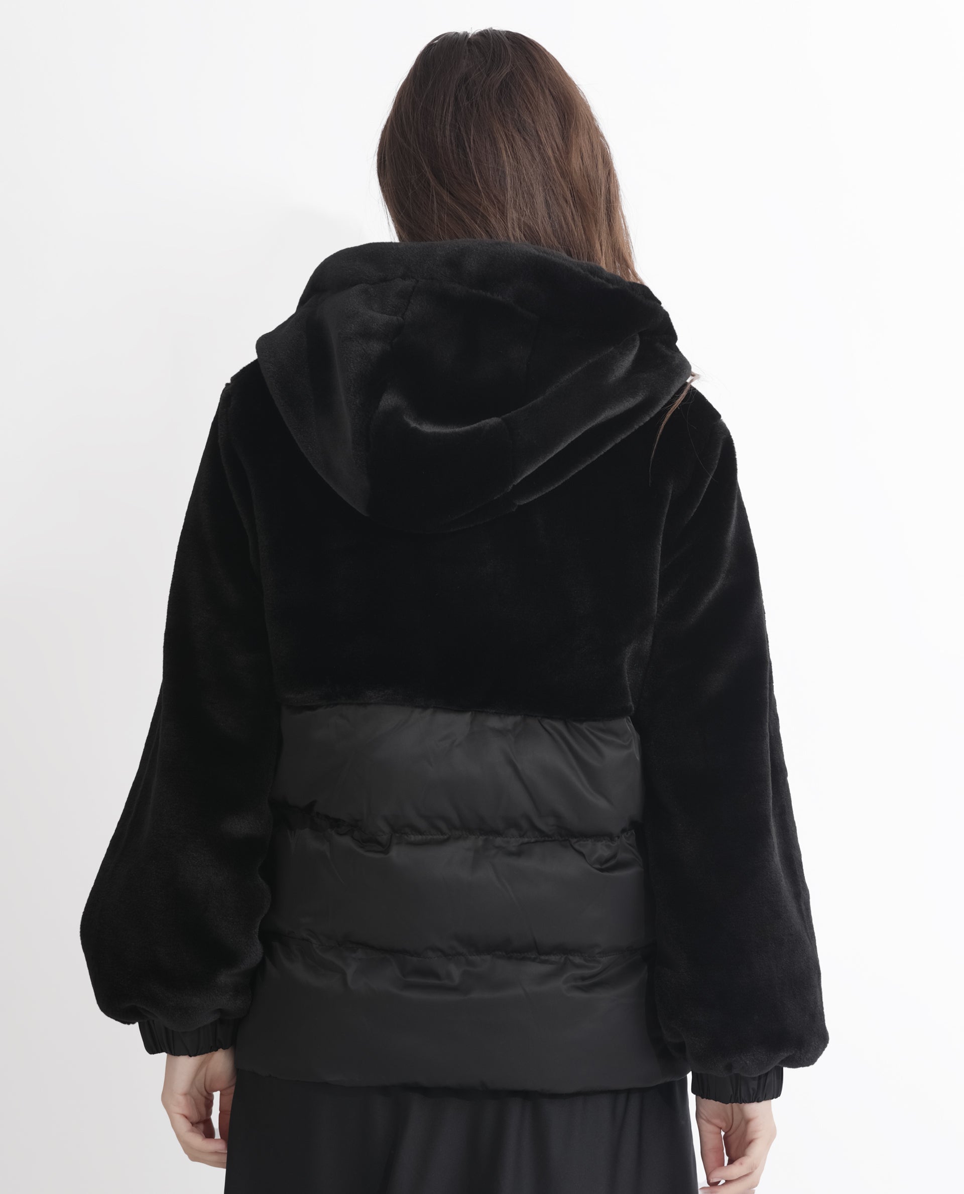 Rareism Women Stelar Black Polyester Fabric Full Sleeves Zip Closure Hooded Regular Fit Plain Jacket