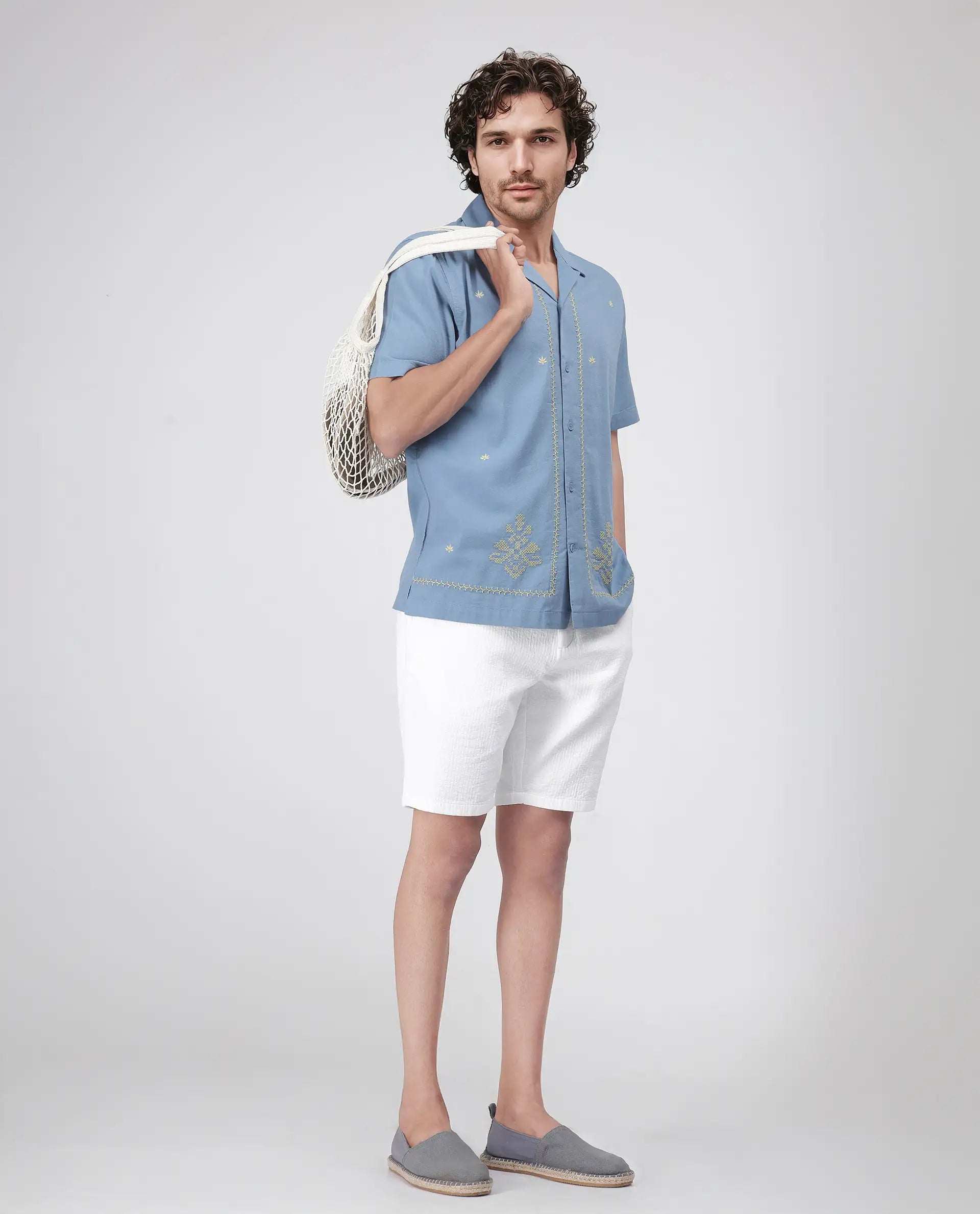 Rare Rabbit Men's Steo White Cotton Blend Fabric Relaxed Fit Plain Shorts