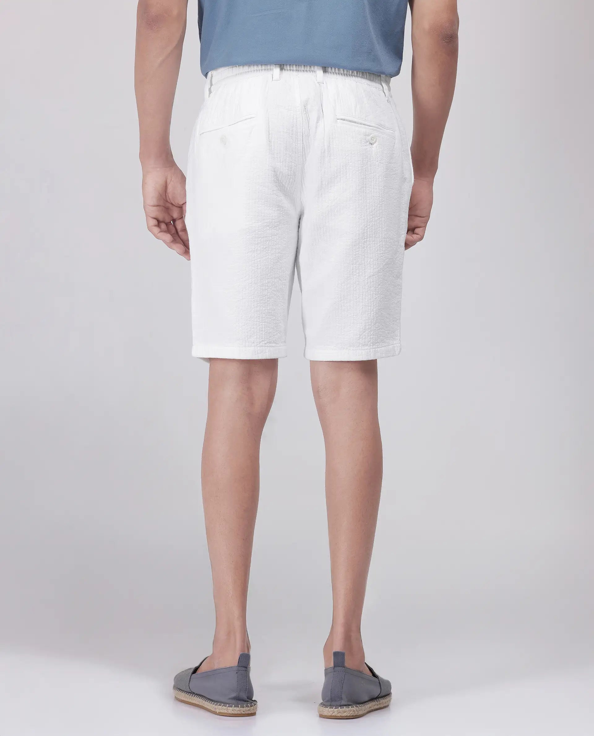 Rare Rabbit Men's Steo White Cotton Blend Fabric Relaxed Fit Plain Shorts