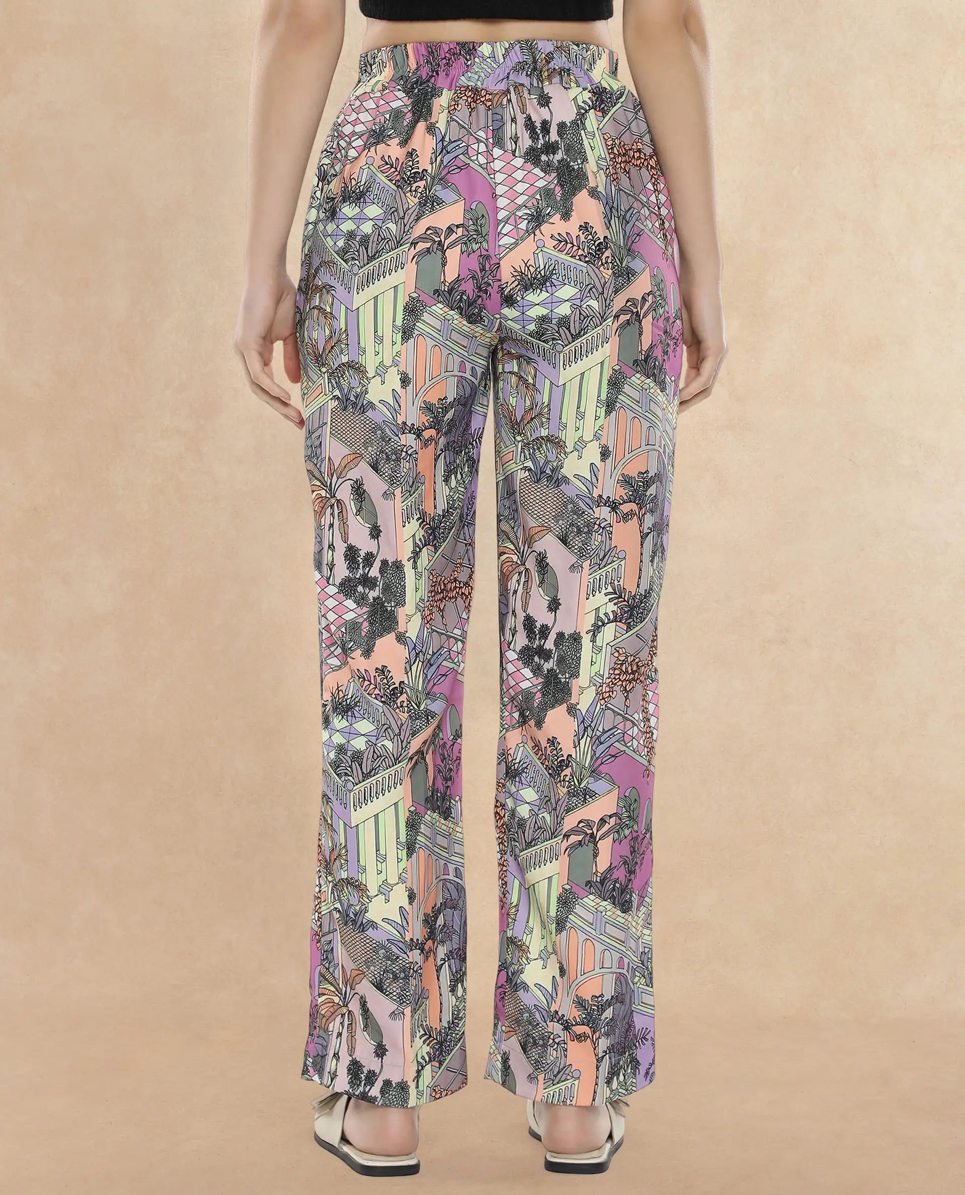 Rareism Women Stevie-B Light Multi Loop Straight Fit Abstract Print Ankle Length Trouser