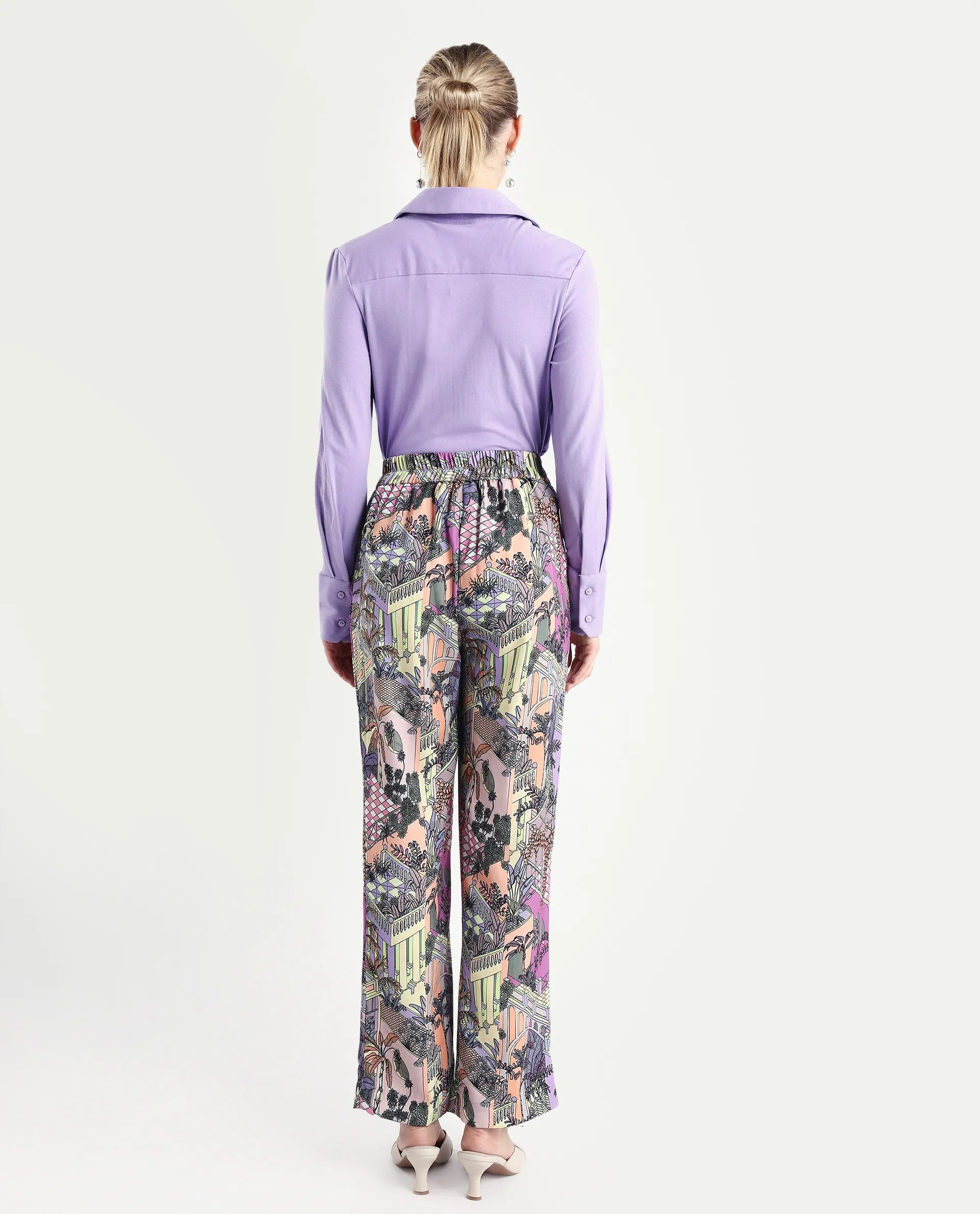 Rareism Women's Stevie-B Light Multi Polyester Abstract Print Ankle Length Straight Fit Trouser