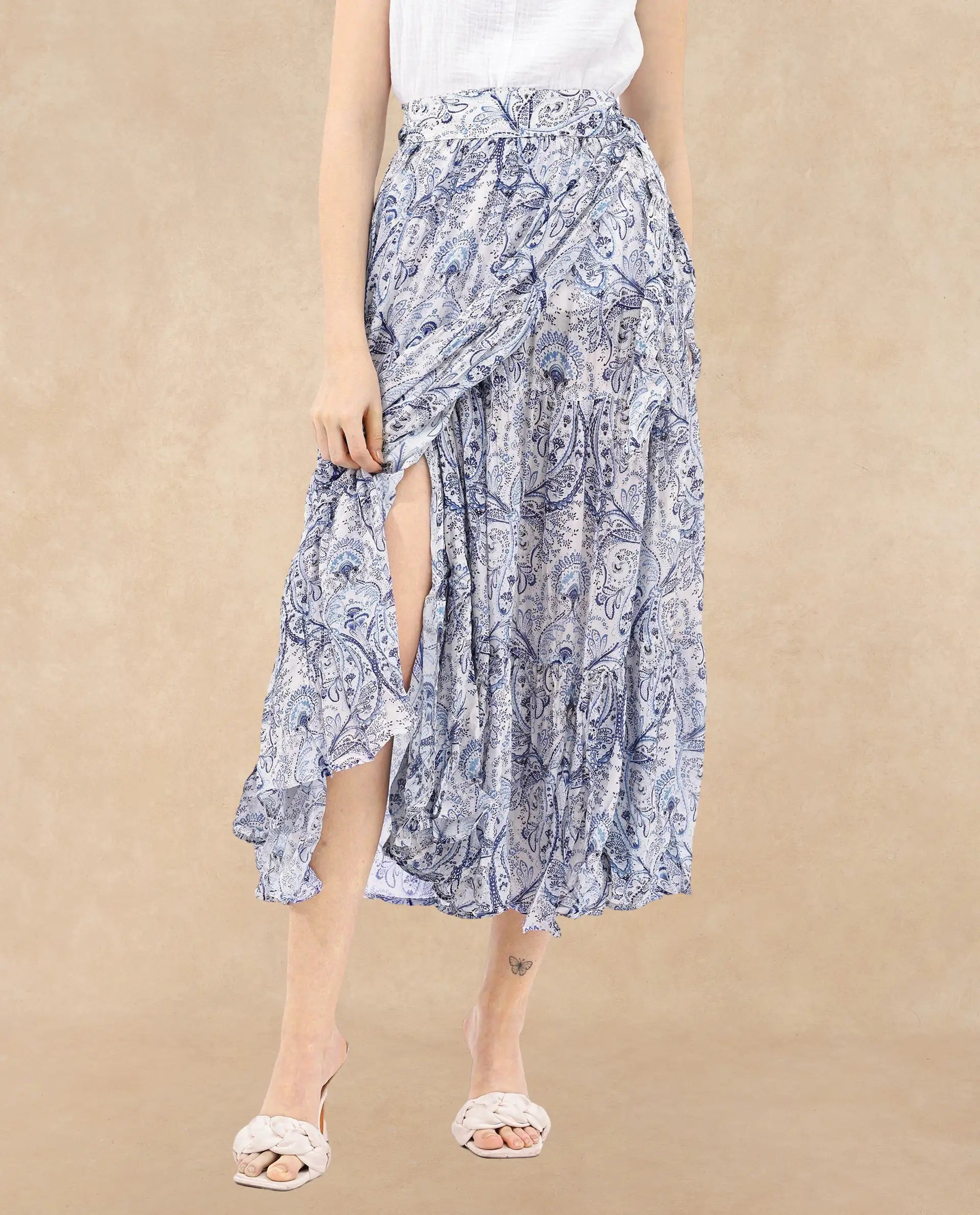 Rareism Women Stignert Multi Cotton Fabric Printed Ankle Length Skirt