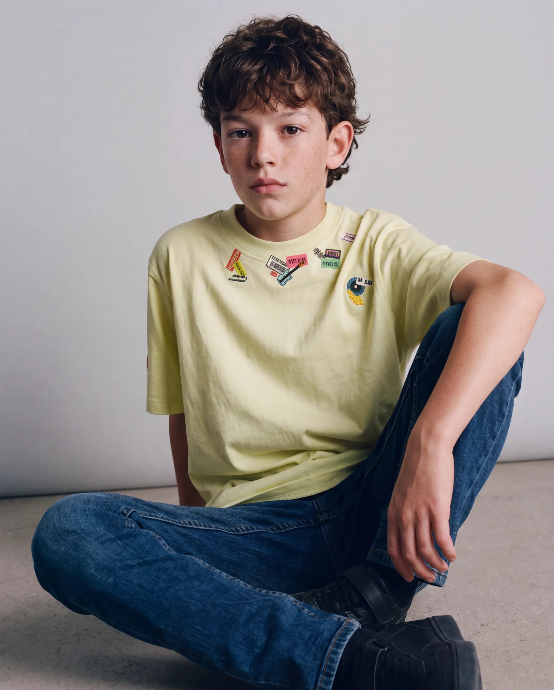 Rare Ones Kids Stilo Fluorescent Yellow Cotton Fabric Pull-On Regular Fit Printed T-Shirt