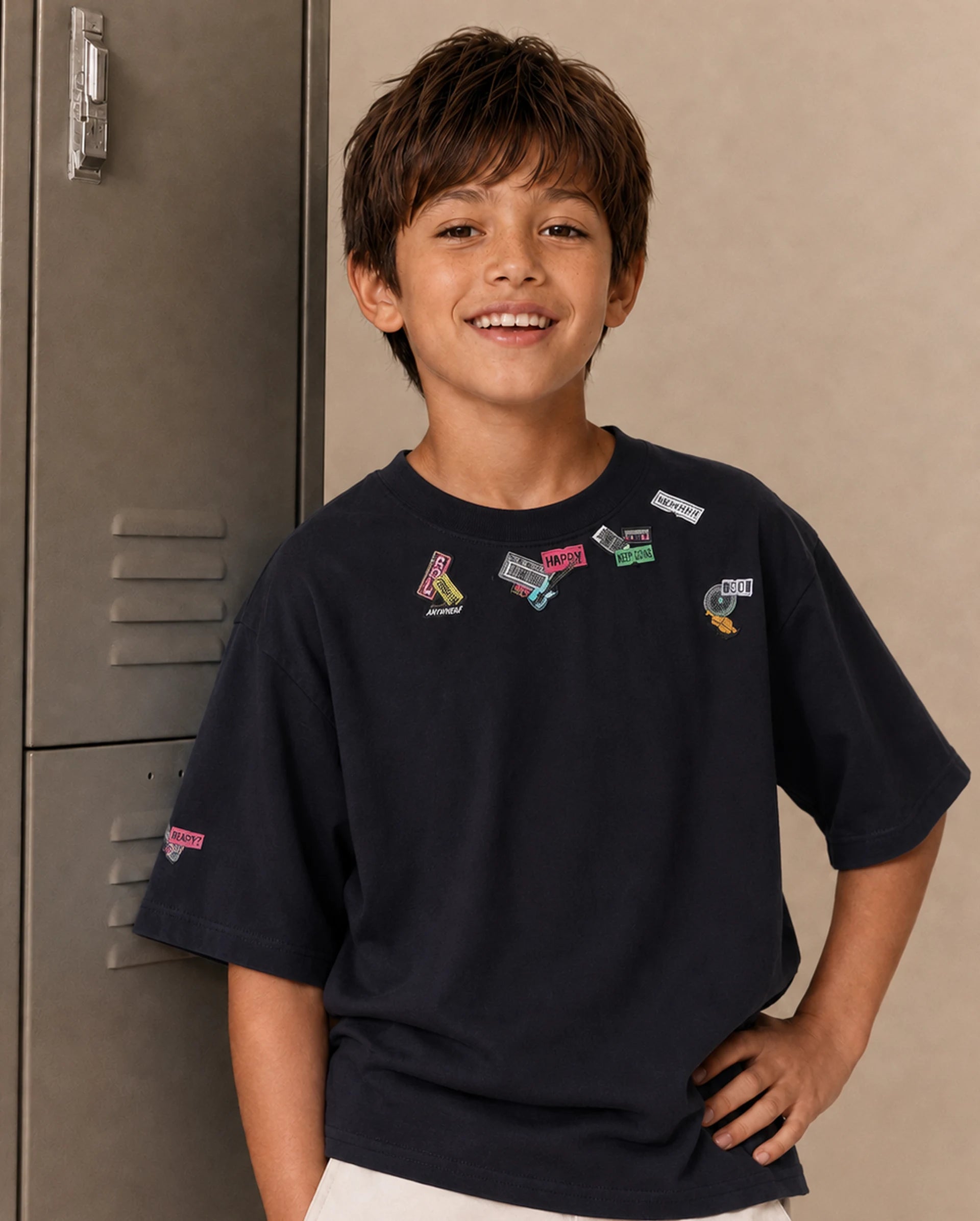 Rare Ones Kids Stilo Navy Cotton Fabric Pull-On Regular Fit Printed T-Shirt