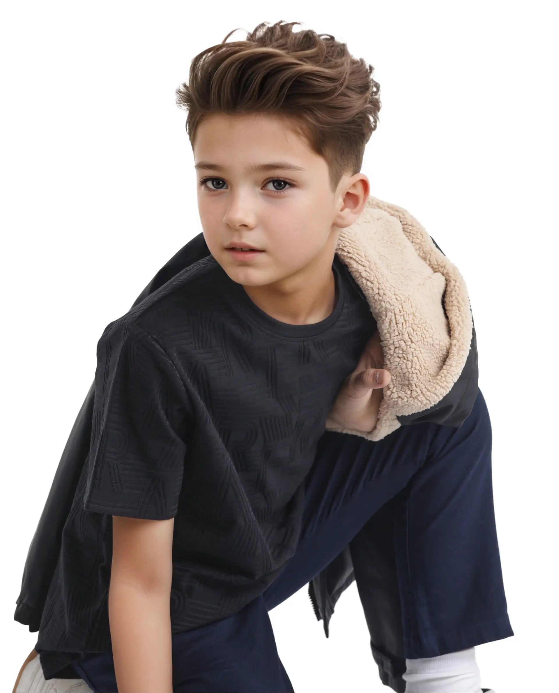 Rare Ones Kids Stom Black Cotton Short Sleeve Crew Neck Solid T-Shirt