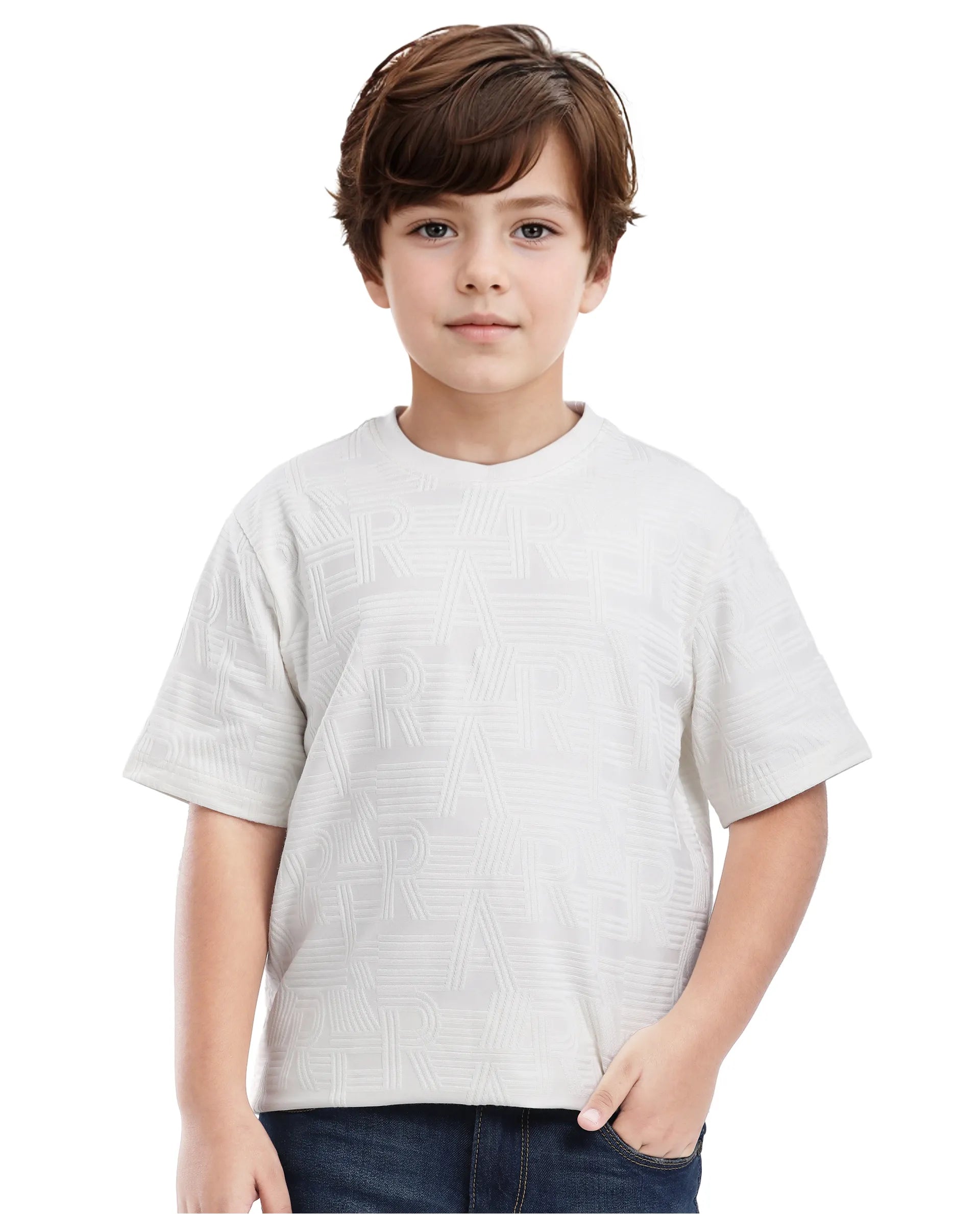 Rare Ones Kids Stom Offwhite Cotton Short Sleeve Crew Neck Solid T-Shirt