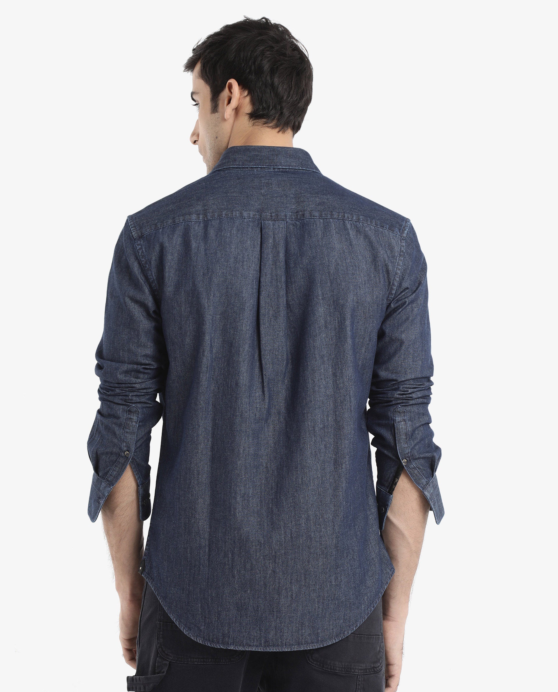 Rare Rabbit Men's Storm Dark Blue Cotton Plain Regular Fit Full Sleeve