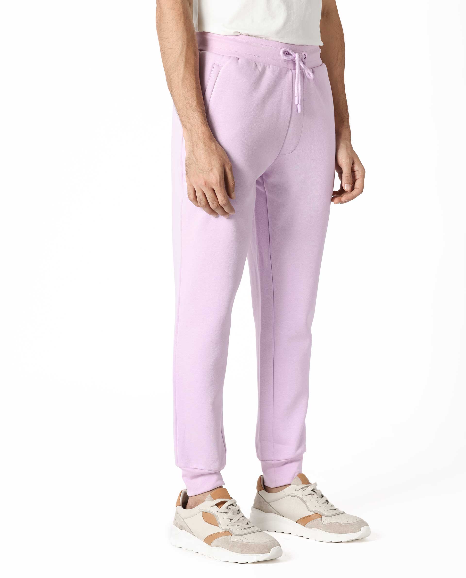 Rare Rabbit Mens Stormy Pastel Purple Cotton Polyester Fabric Drawstring Closure Regular Fit Mid Rise Trackpant