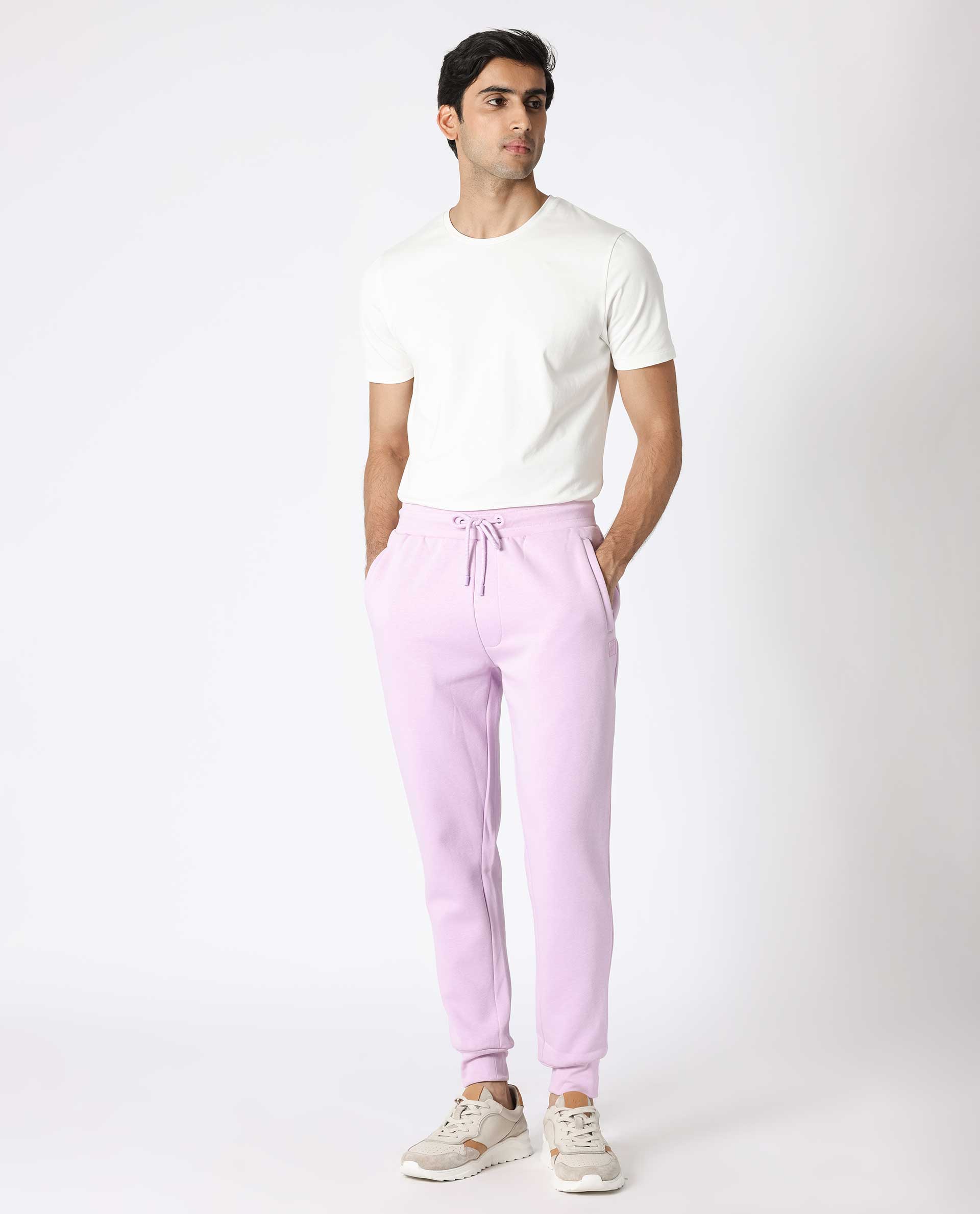 Rare Rabbit Mens Stormy Pastel Purple Cotton Polyester Fabric Drawstring Closure Regular Fit Mid Rise Trackpant