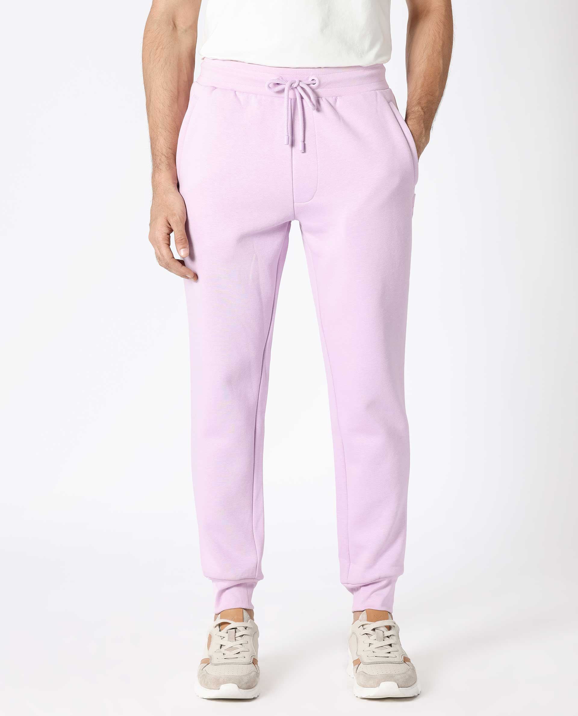 Rare Rabbit Mens Stormy Pastel Purple Cotton Polyester Fabric Drawstring Closure Regular Fit Mid Rise Trackpant