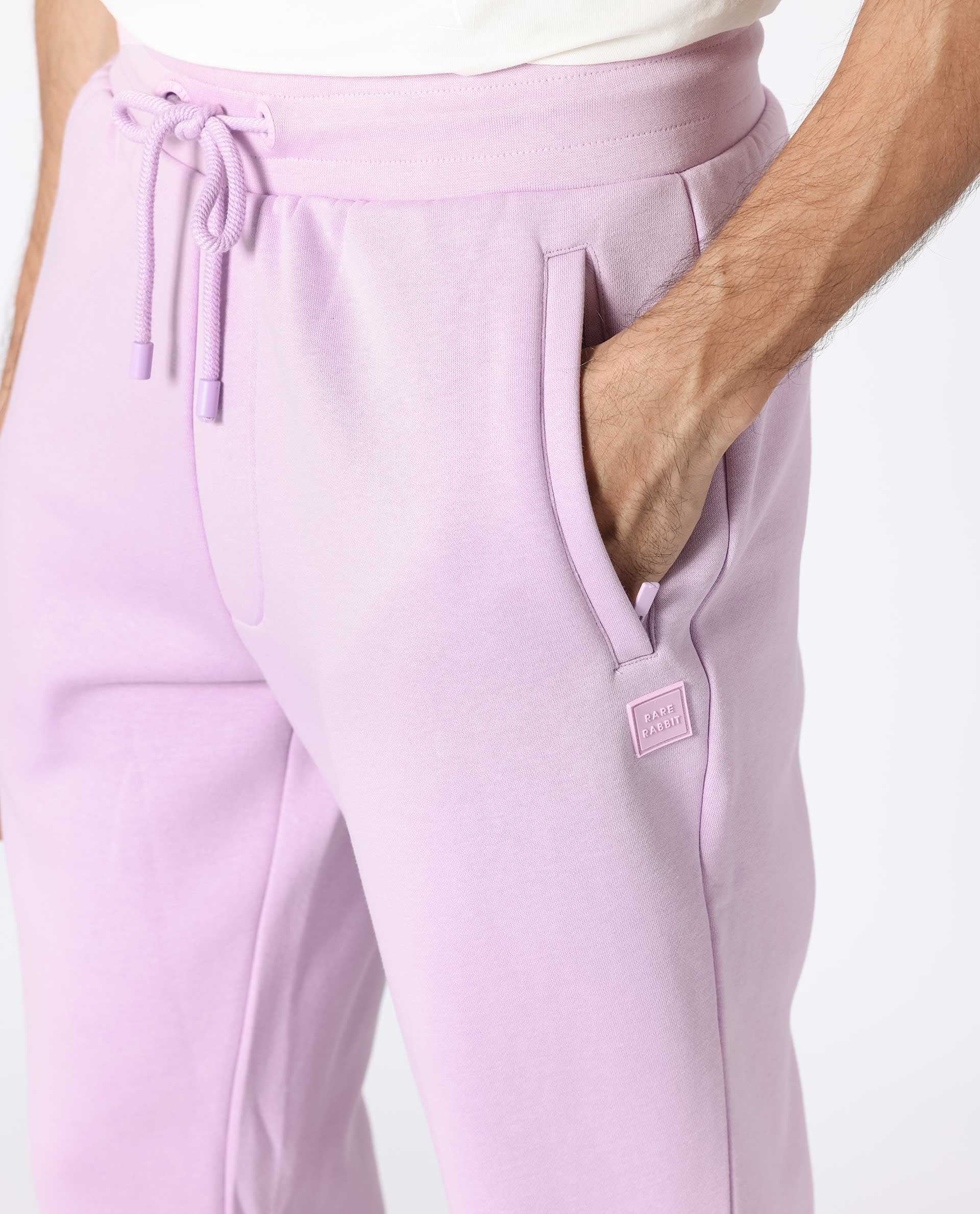 Rare Rabbit Mens Stormy Pastel Purple Cotton Polyester Fabric Drawstring Closure Regular Fit Mid Rise Trackpant