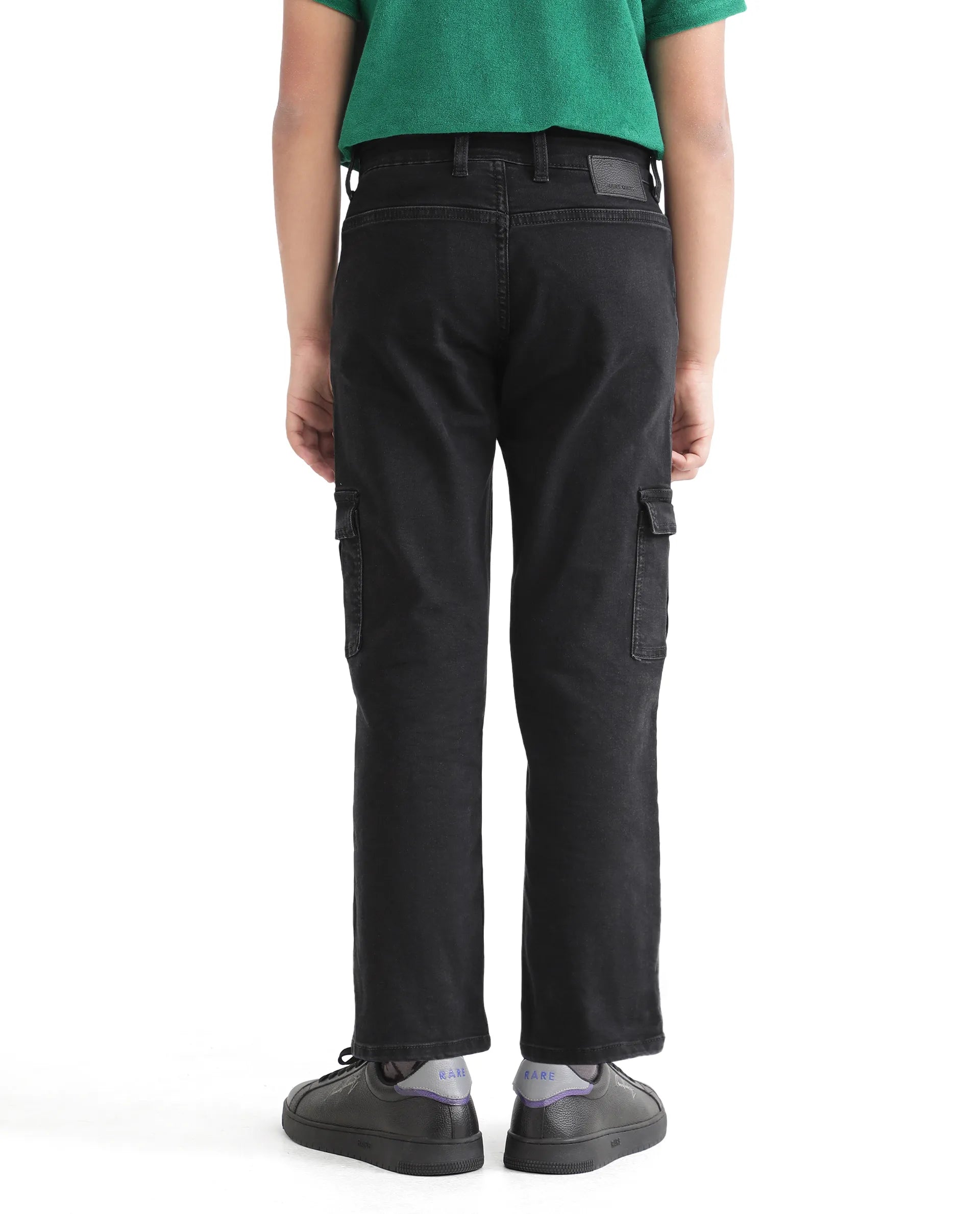 Rare Ones Kids Strait Black Cotton Zipper Closure Solid Loose Fit Jeans