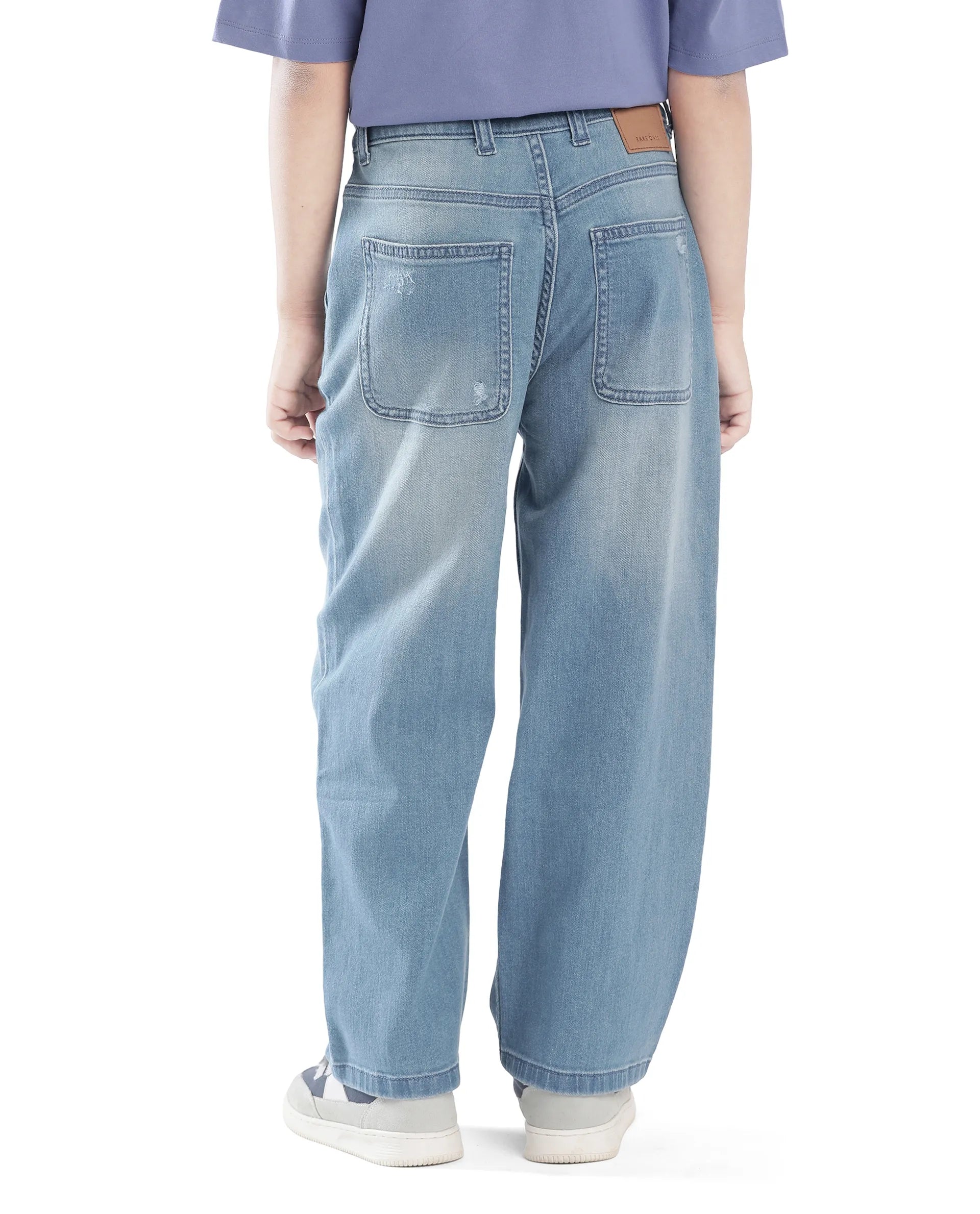 Rare Ones Kids Stran Blue Cotton Button And Zipper Closure Solid Loose Fit Jeans