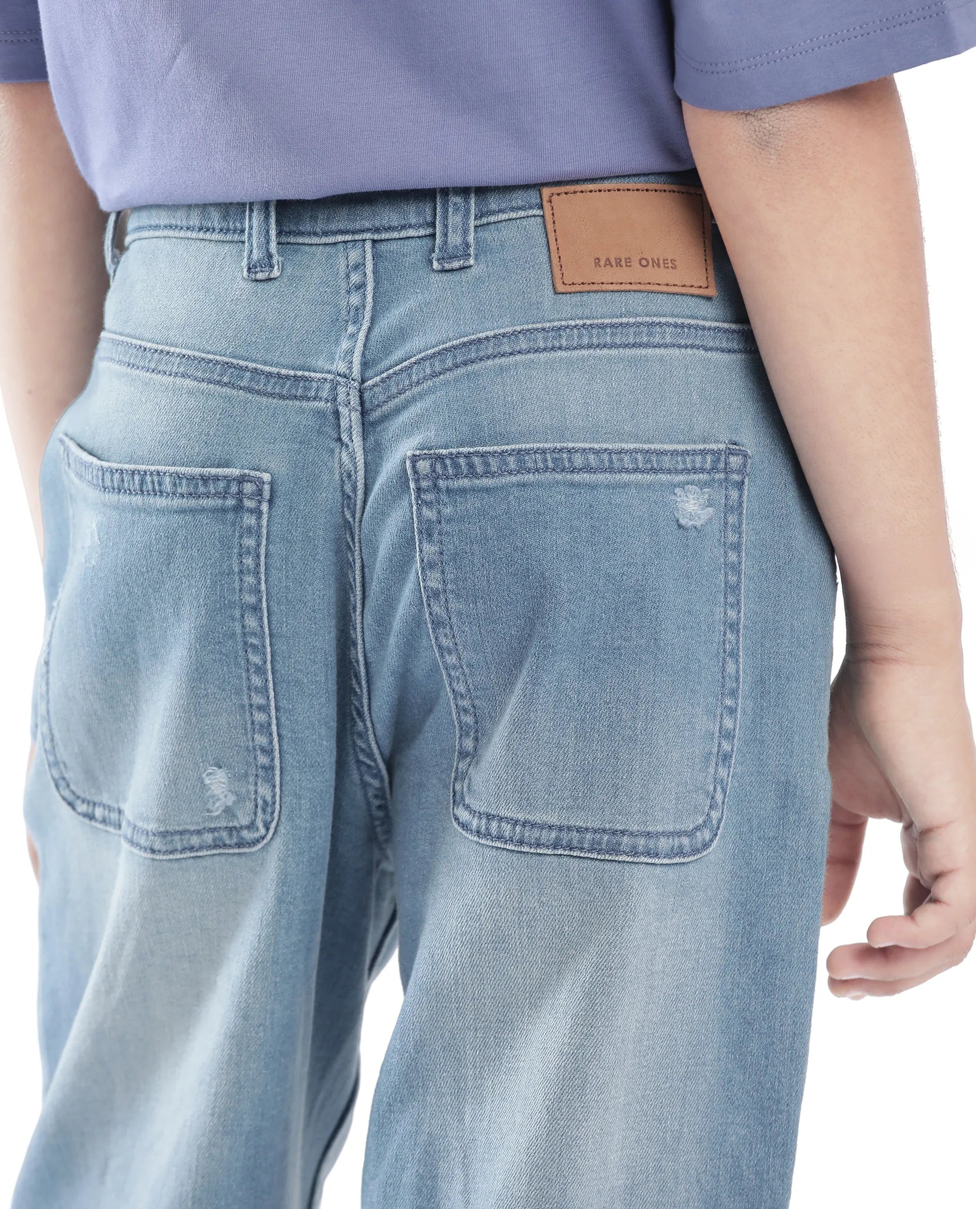 Rare Ones Kids Stran Blue Cotton Button And Zipper Closure Solid Loose Fit Jeans