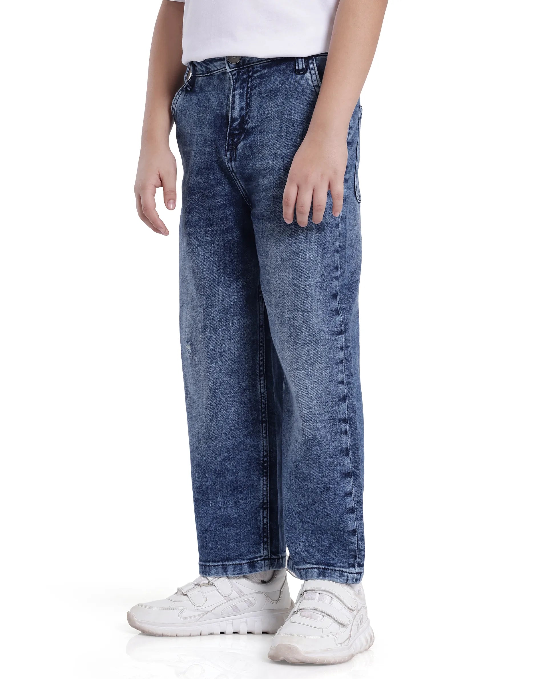 Rare Ones Kids Stran Dark Navy Cotton Zipper Closure Solid Loose Fit Jeans