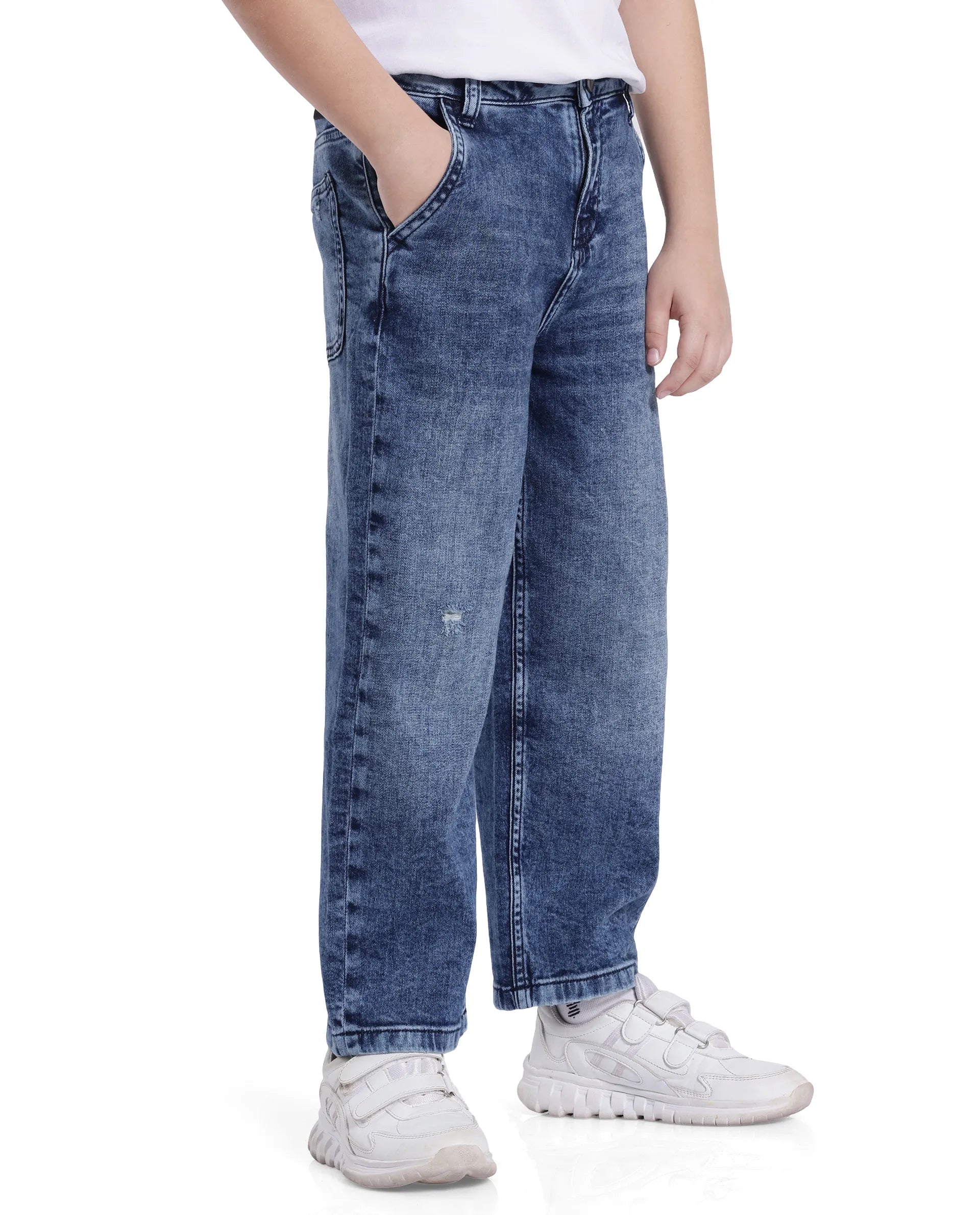 Rare Ones Kids Stran Dark Navy Cotton Zipper Closure Solid Loose Fit Jeans
